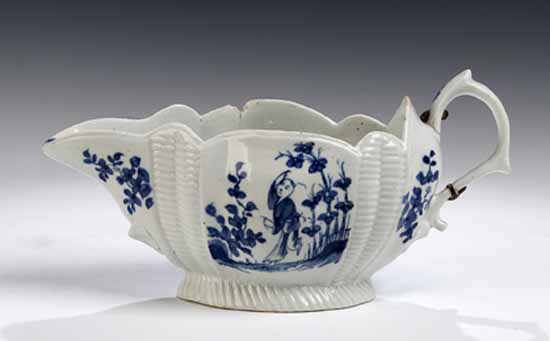 A Longton Hall blue painted sauce boat