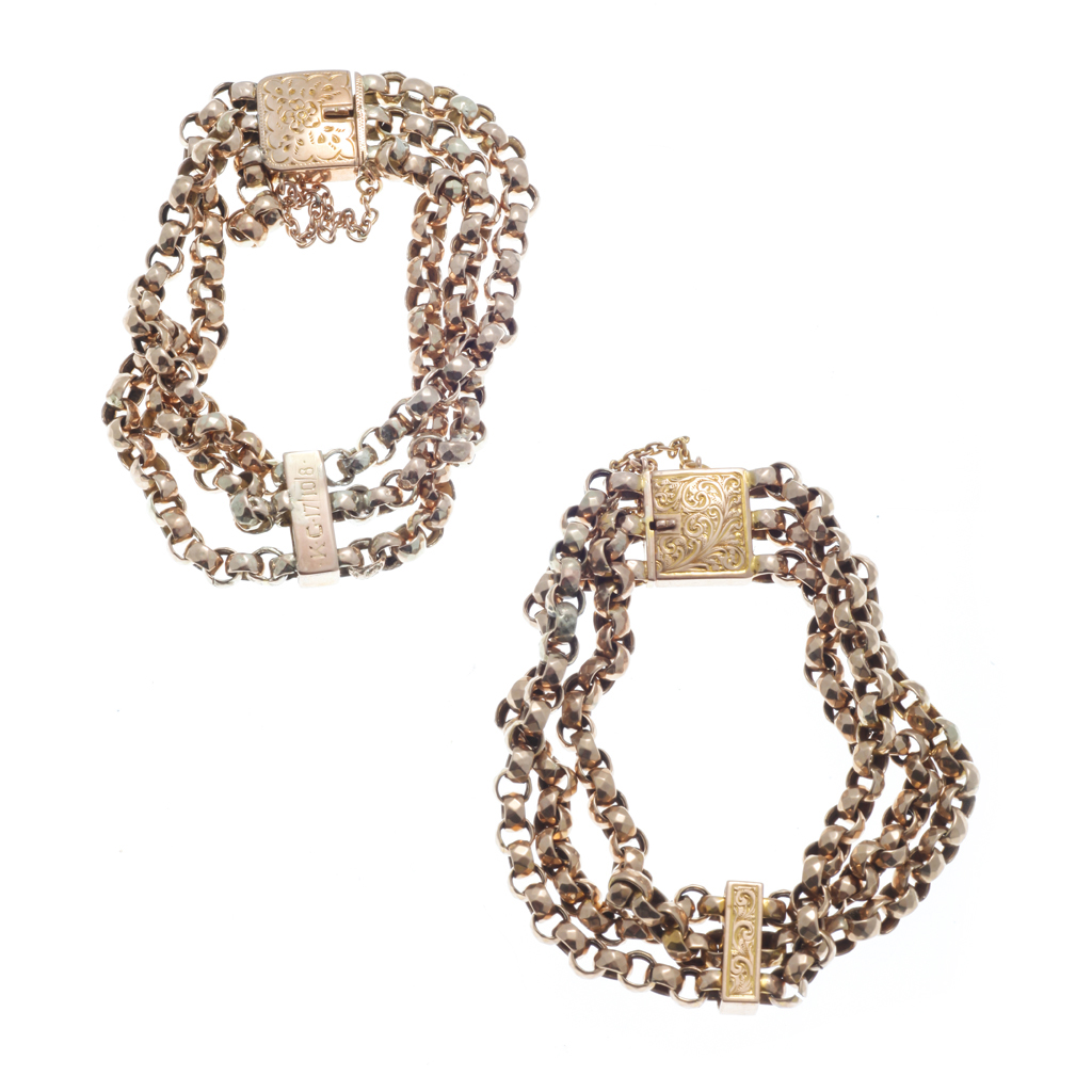 A pair of 9ct gold bracelets