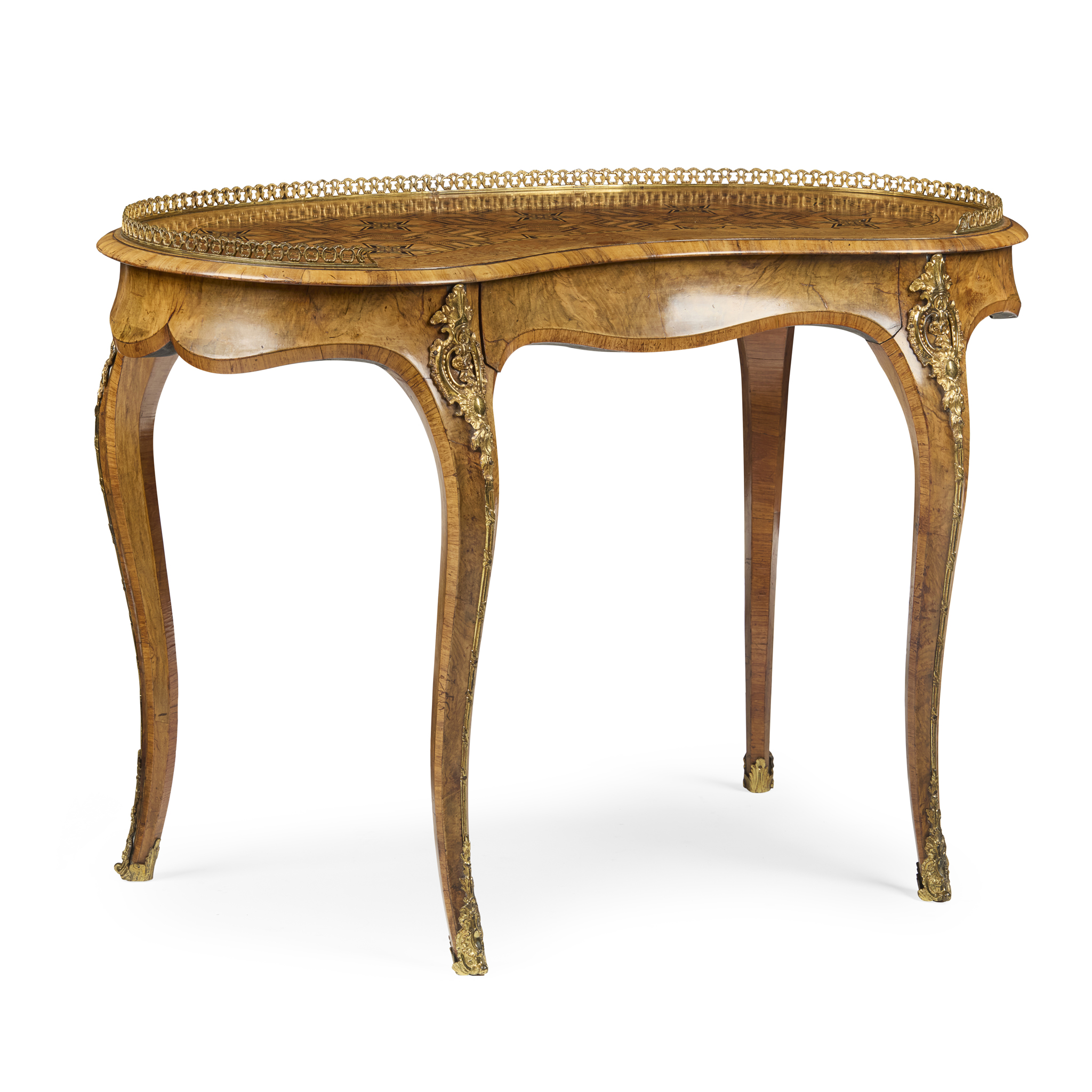 VICTORIAN WALNUT AND PARQUETRY KIDNEY-SHAPED WRITING TABLE, ATTRIBUTED TO JOHANN MARTIN LEVIEN