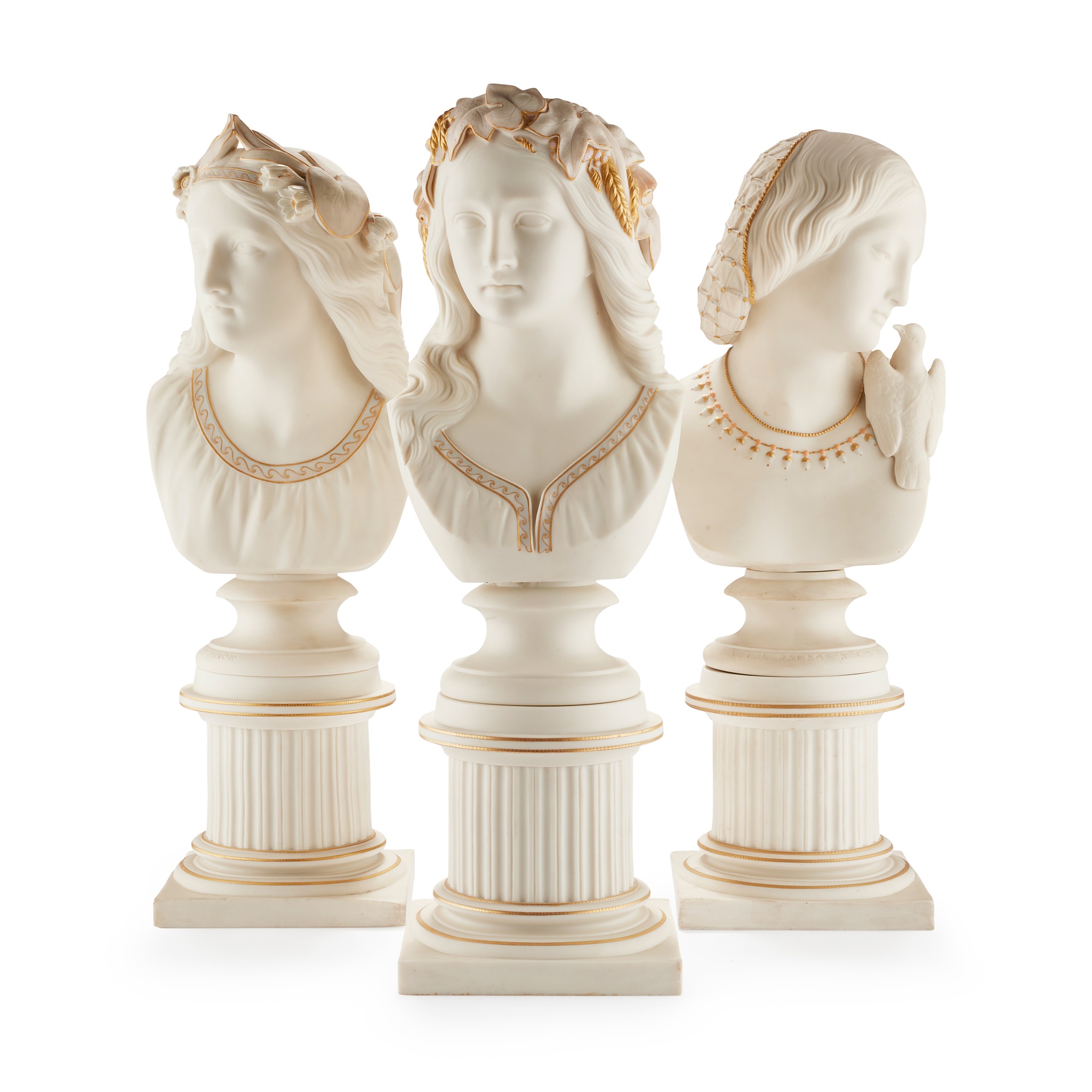 THREE COPELAND PARIANWARE PARCEL GILT BUSTS