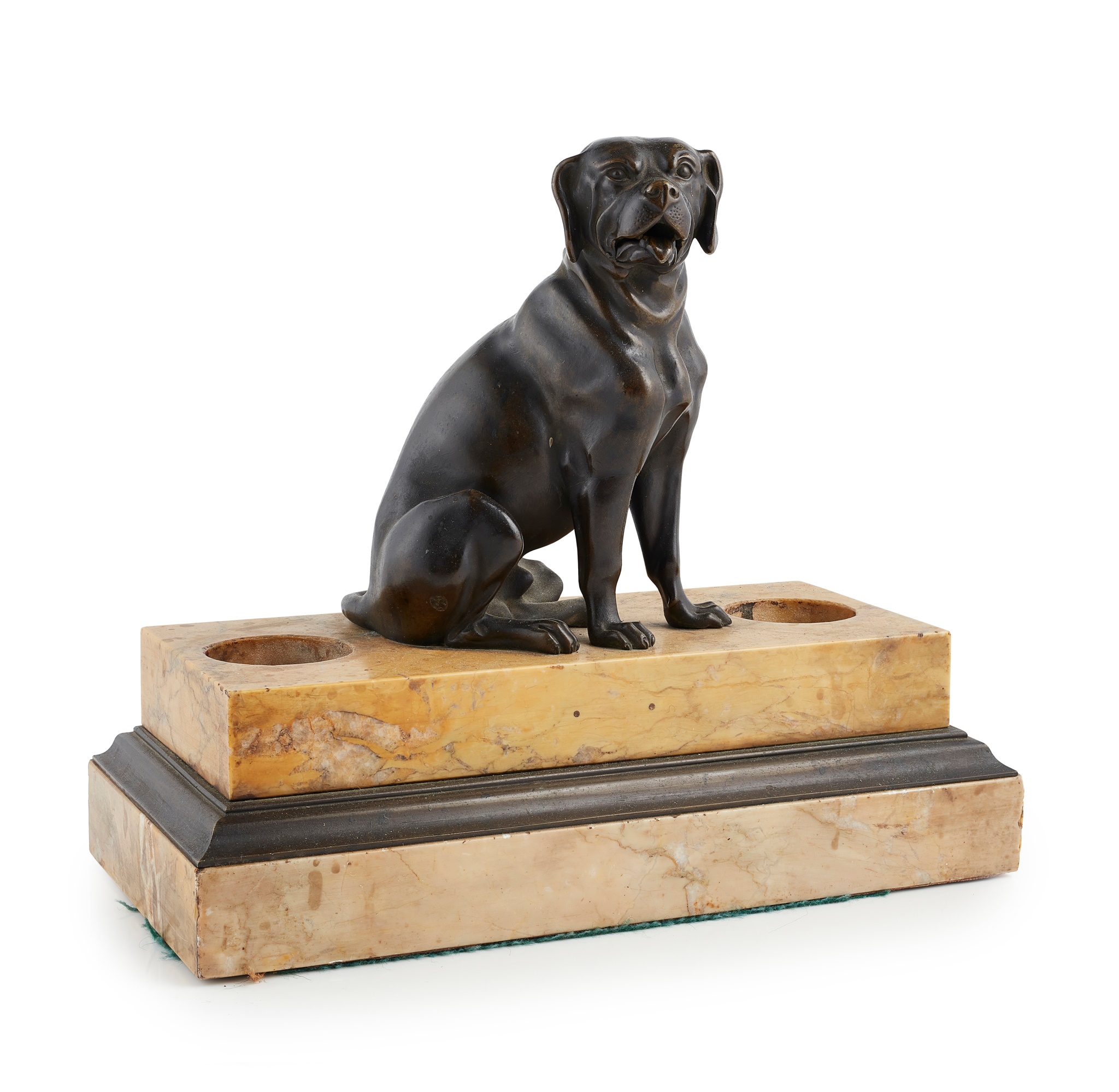 FRENCH PATINATED BRONZE BULLDOG DESK STAND