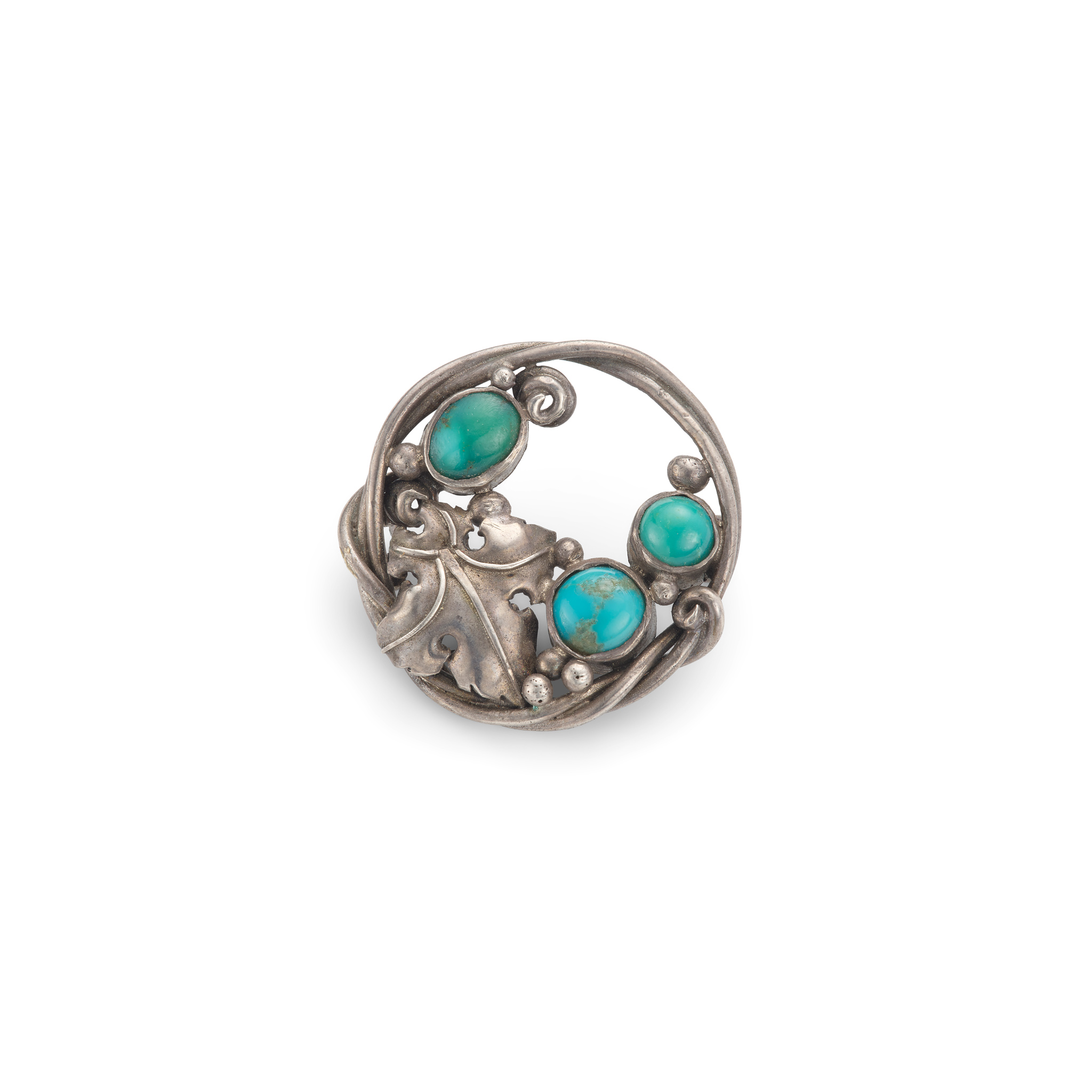 Dorrie Nossiter (Attributed): A silver and turquoise brooch