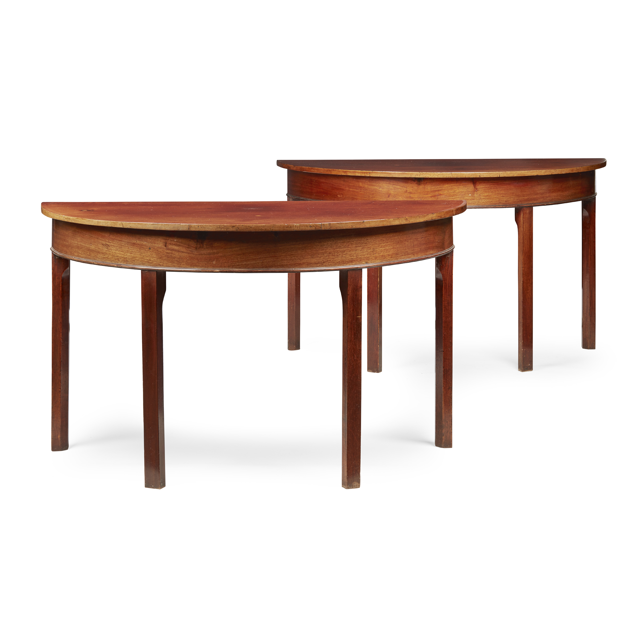 PAIR OF GEORGE III MAHOGANY DEMILUNE SIDE TABLES