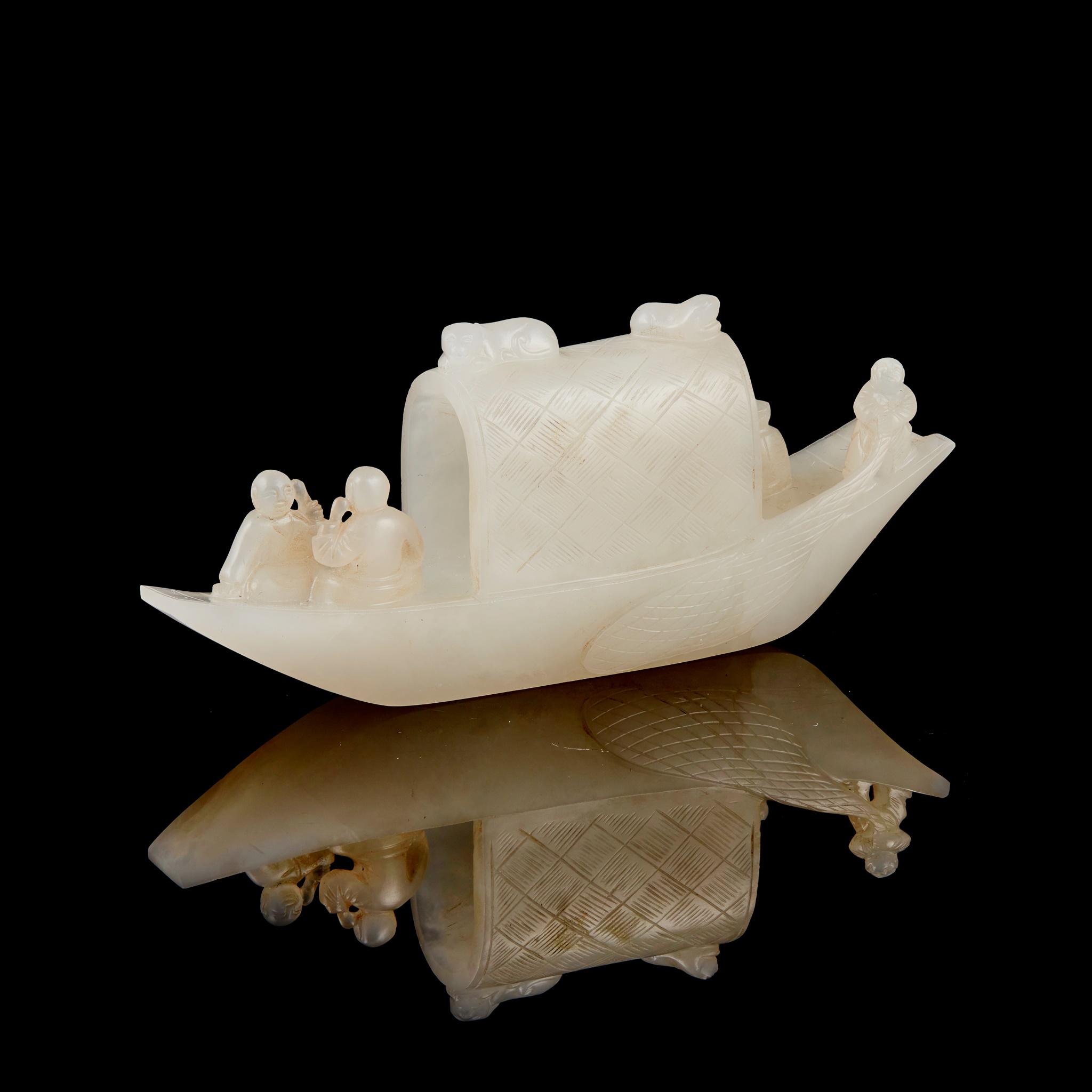 WHITE JADE CARVING OF A SAMPAN