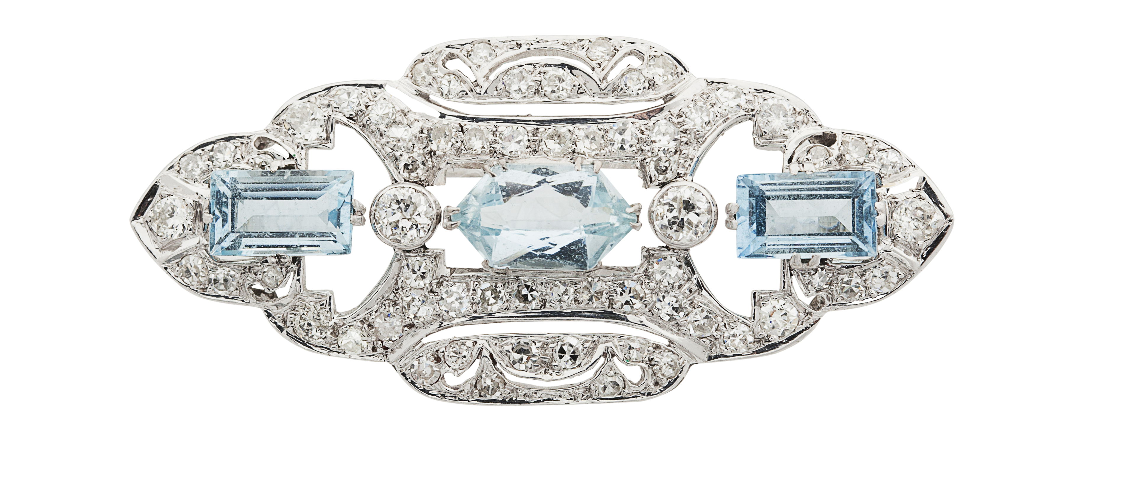 An aquamarine and diamond set brooch