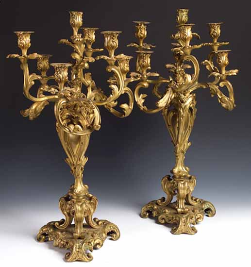 A pair of 19th century gilt brass table candlebra