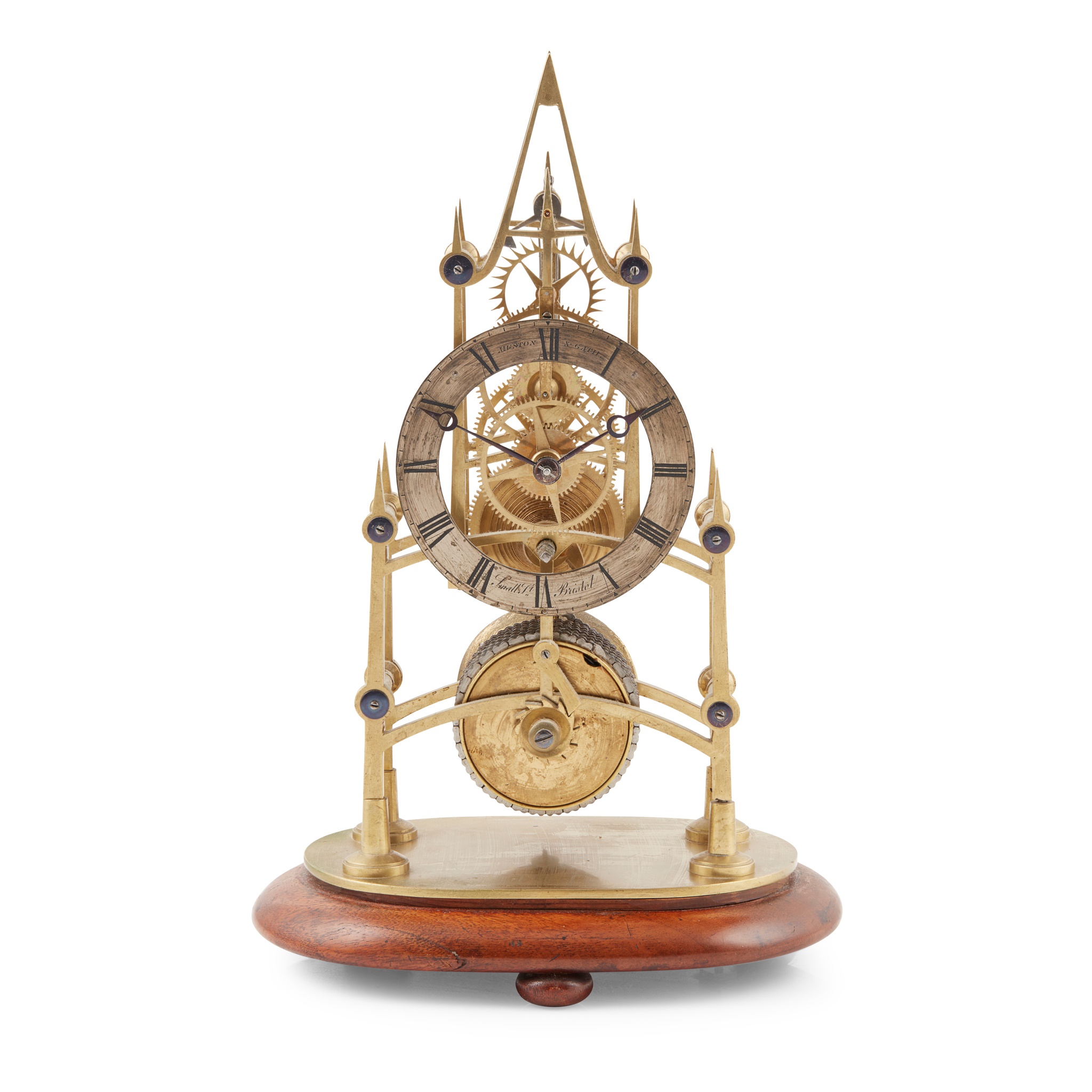 VICTORIAN BRASS SKELETON CLOCK, MUSTON & GATH, BRISTOL
