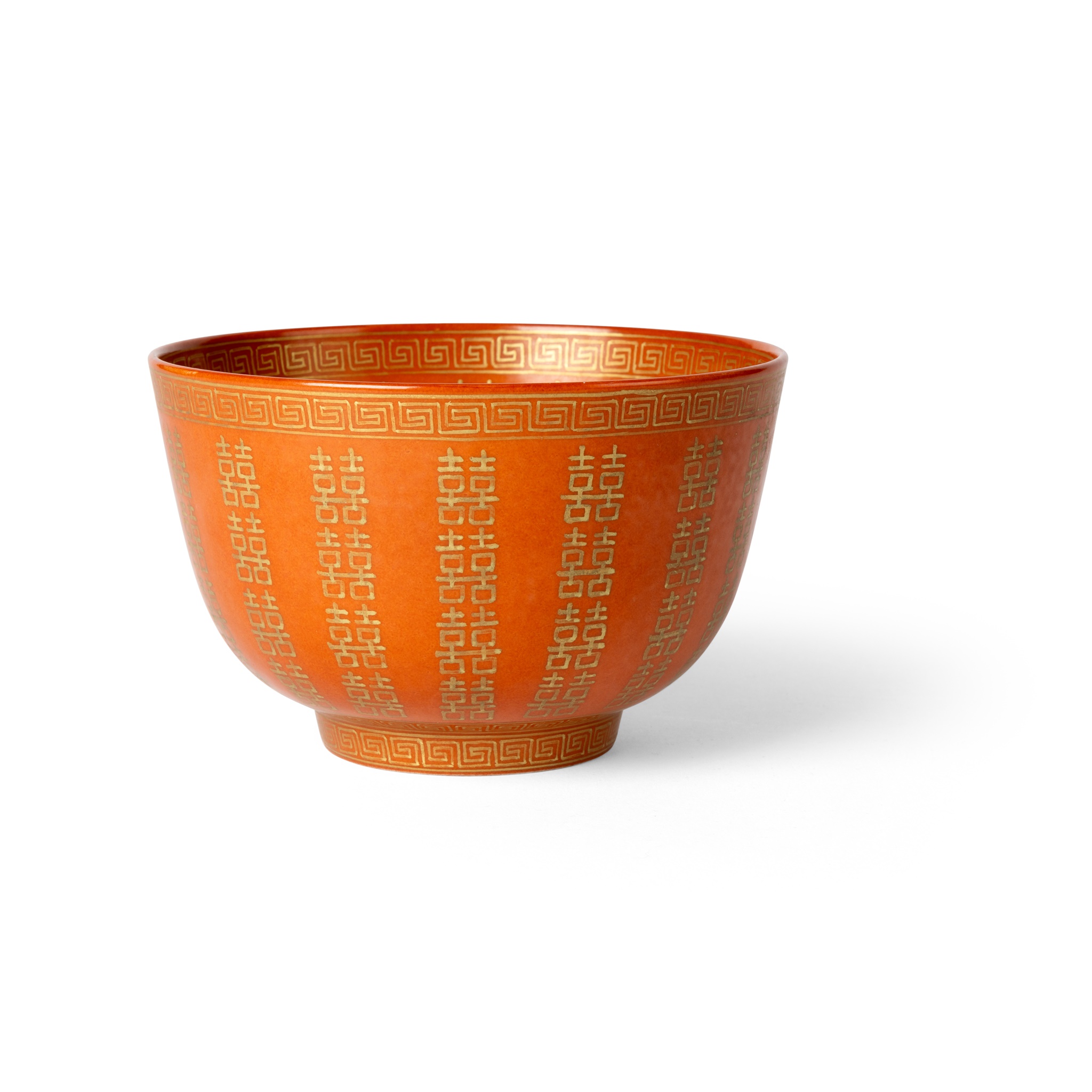 CORAL-RED-GROUND GILT-DECORATED 'MARRIAGE' BOWL