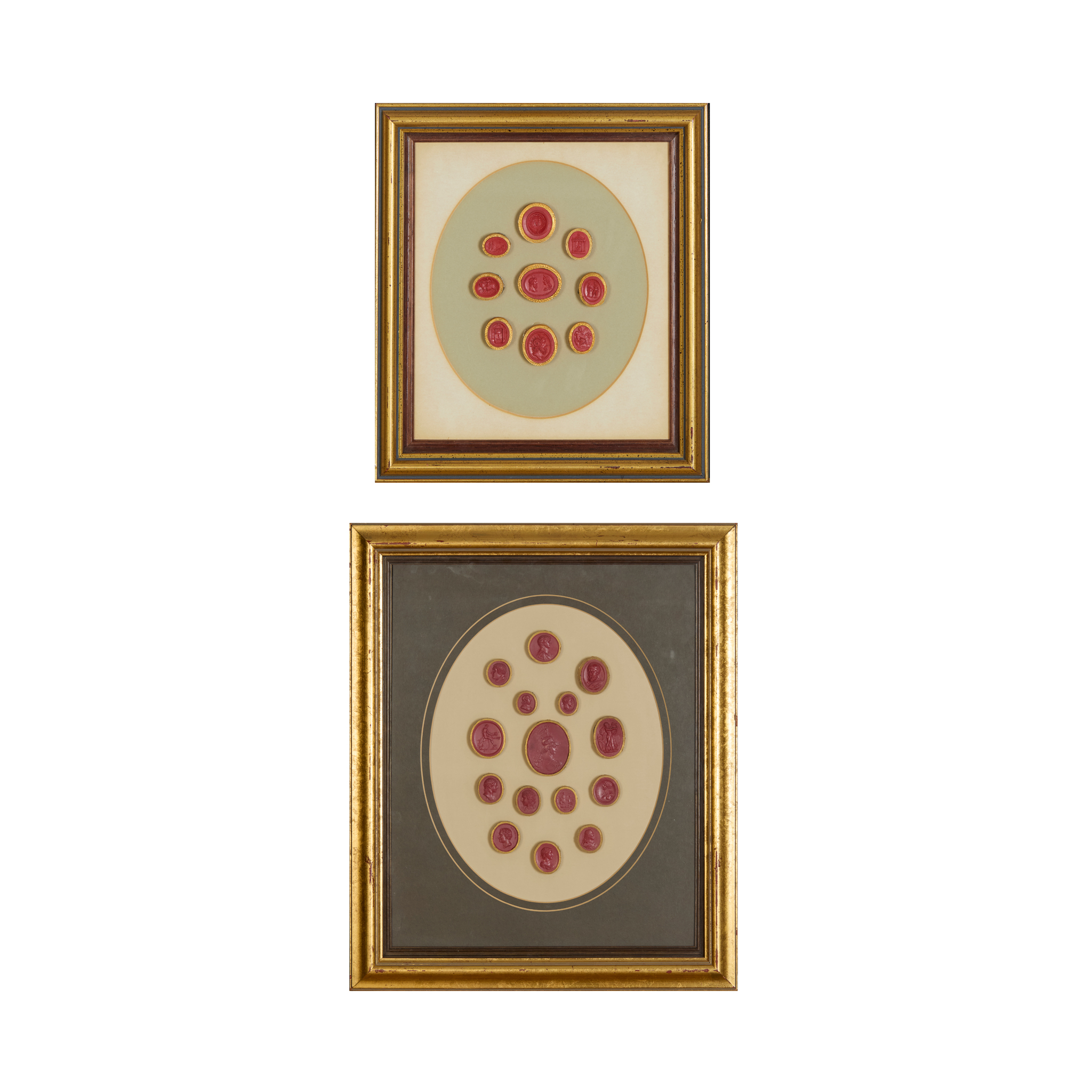 TWO FRAMED GROUPS OF WAX INTAGLIOS