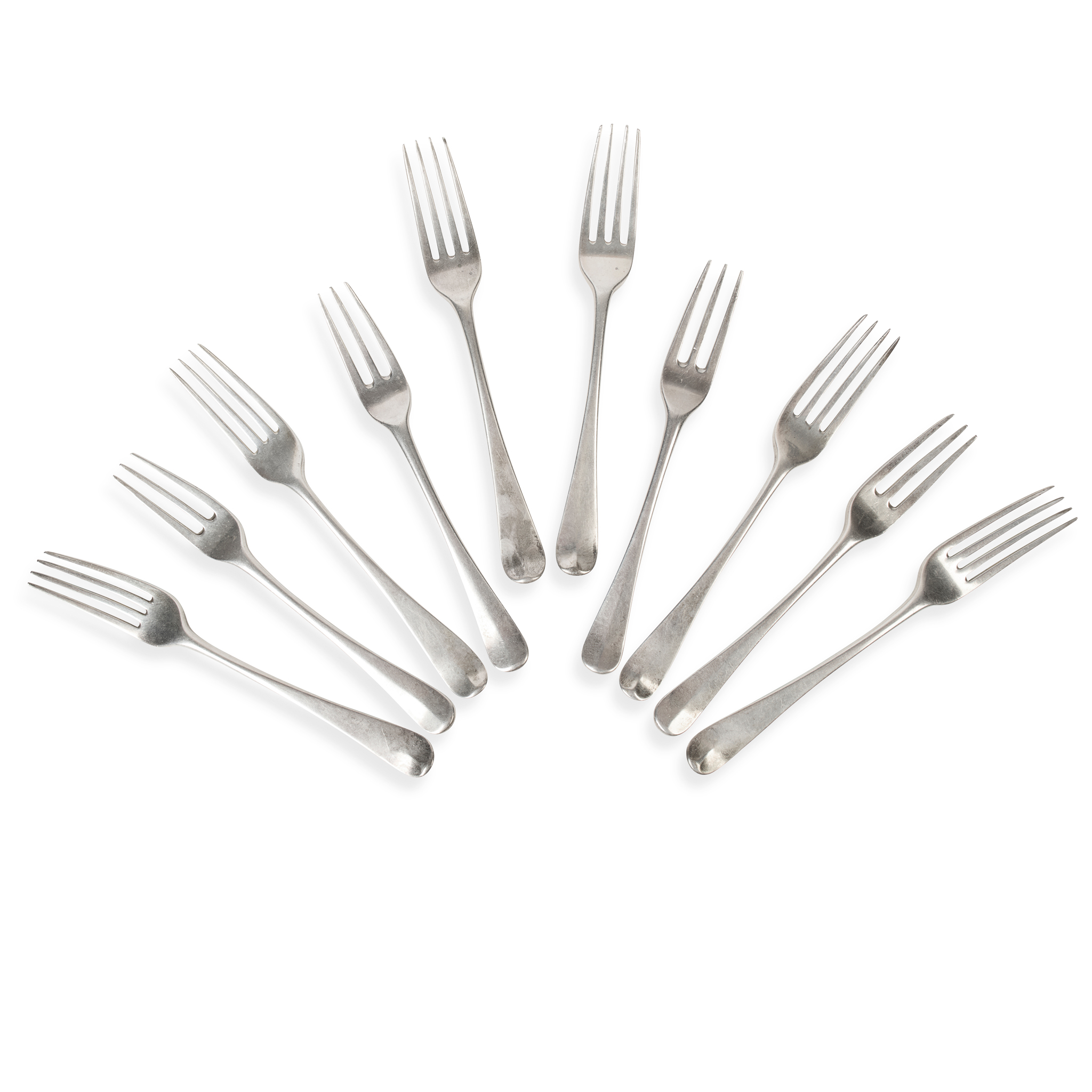 A SET OF FOUR GEORGE III THREE PRONG DESSERT FORKS