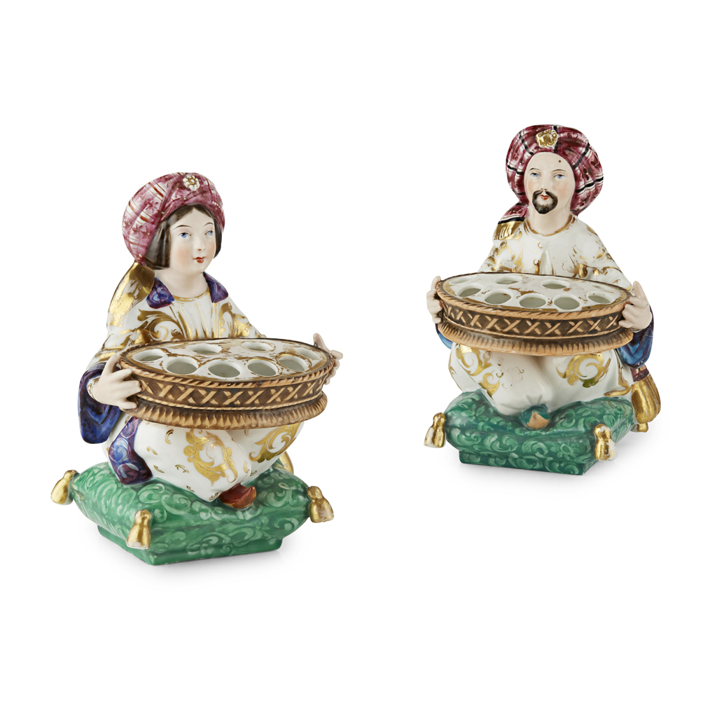 PAIR OF PORCELAINE DE PARIS FIGURAL POSY HOLDERS