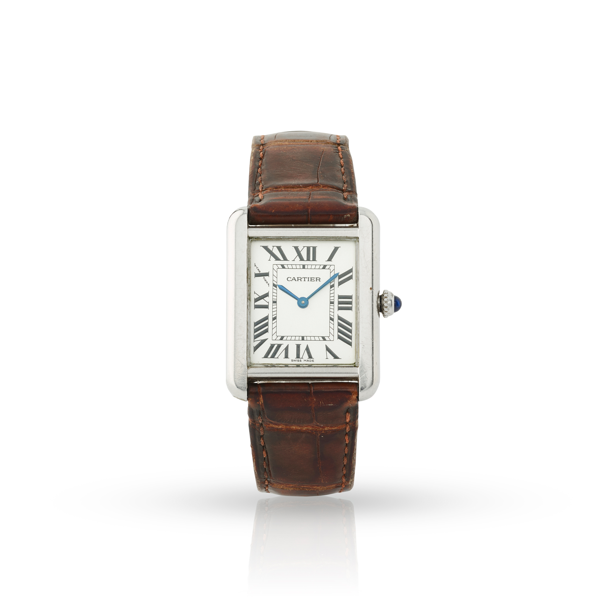 Cartier. A stainless steel rectangular quartz wristwatch