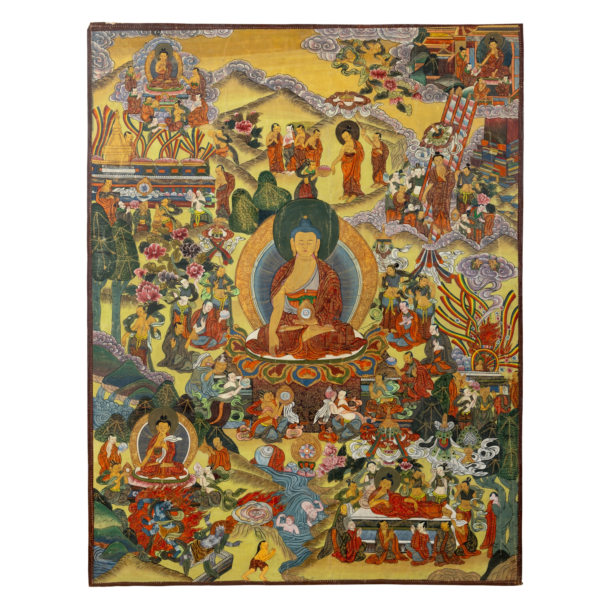 TIBETAN THANGKA DEPICTING THE LIFE STORY OF BUDDHA SHAKYAMUNI