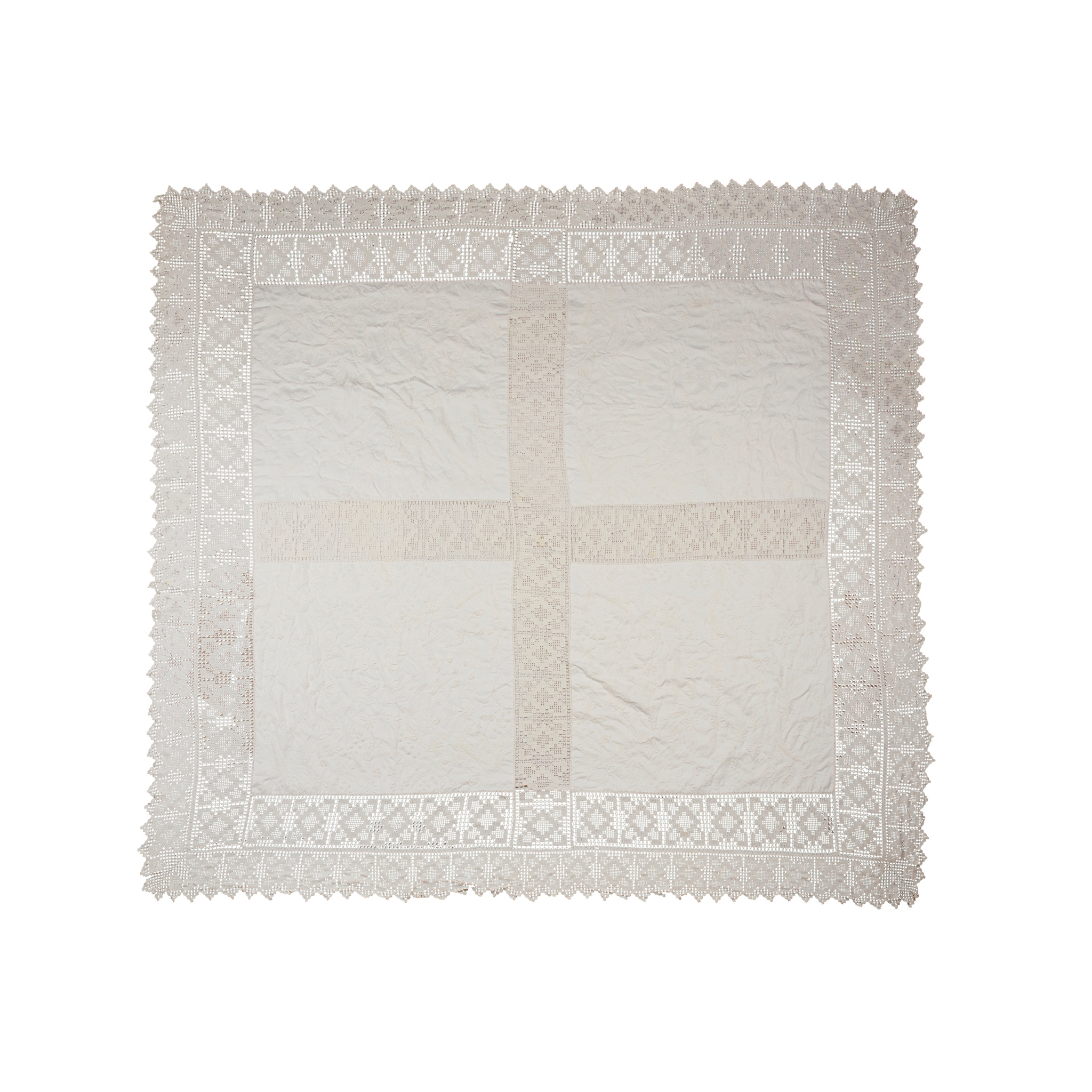 IRISH MOUNTMELLICK COTTON WHITEWORK EMBROIDERED BEDCOVER AND PILLOW SHAMS