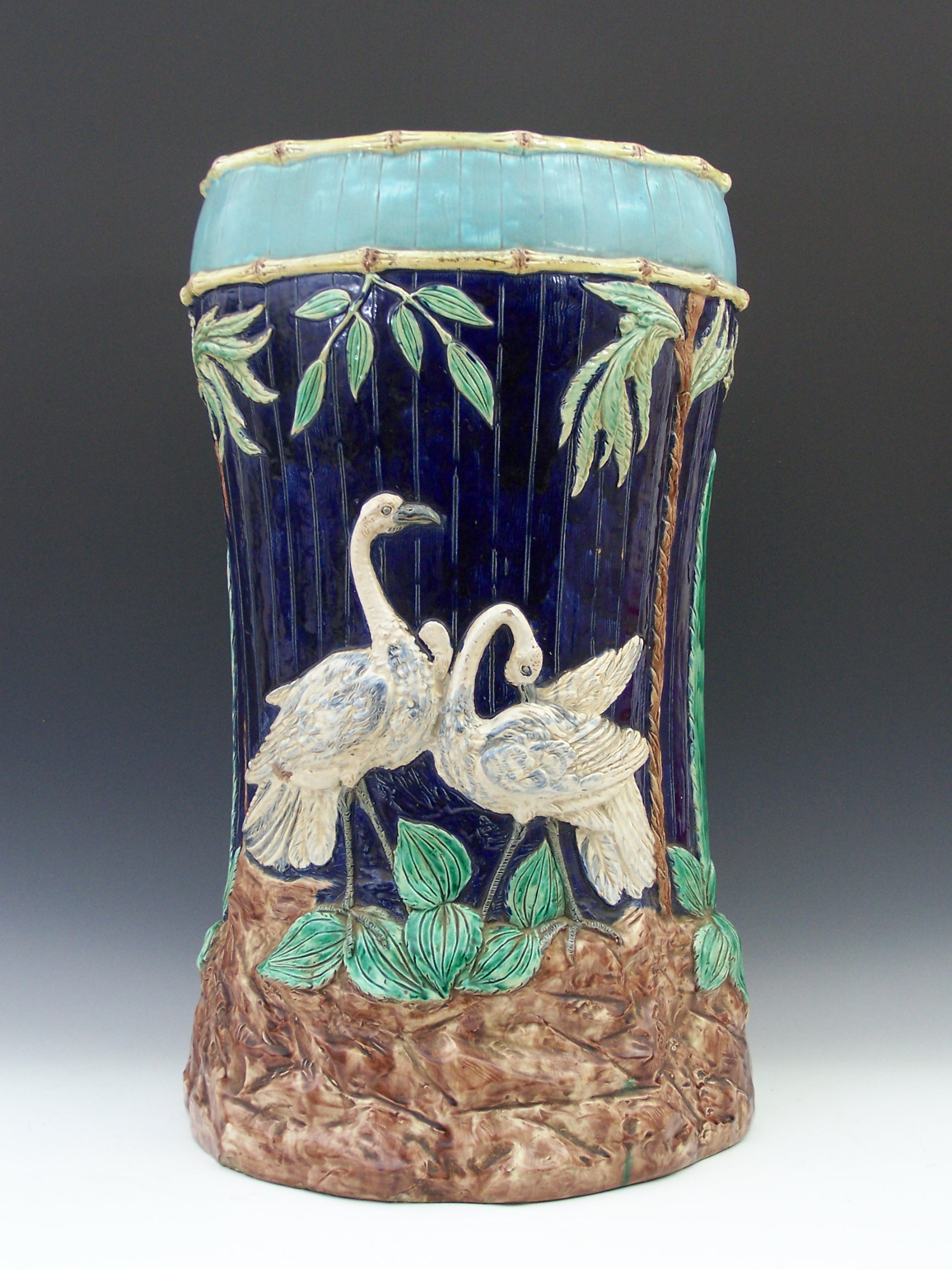 A late 19th century English majolica Minton style garden seat,