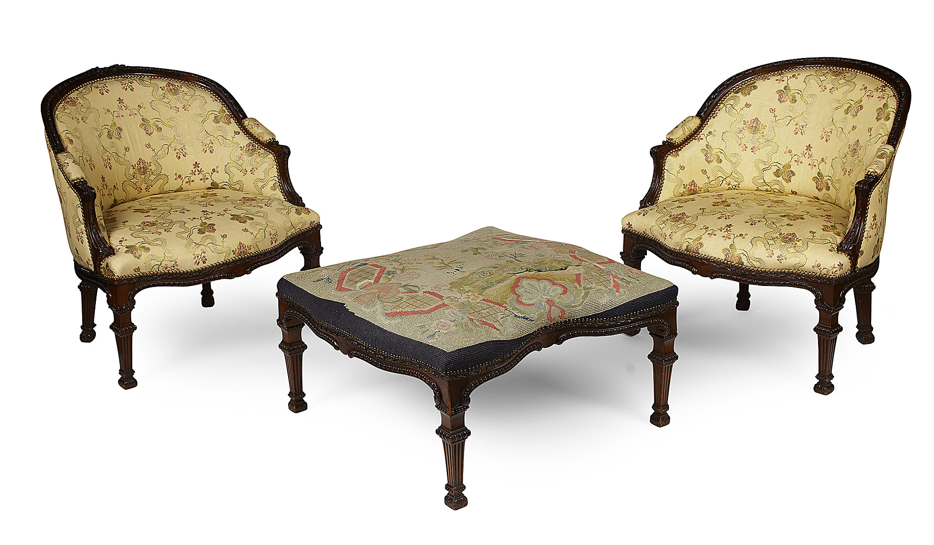 FRENCH MAHOGANY FRAMED AND UPHOLSTERED DUCHESSE BRISEE