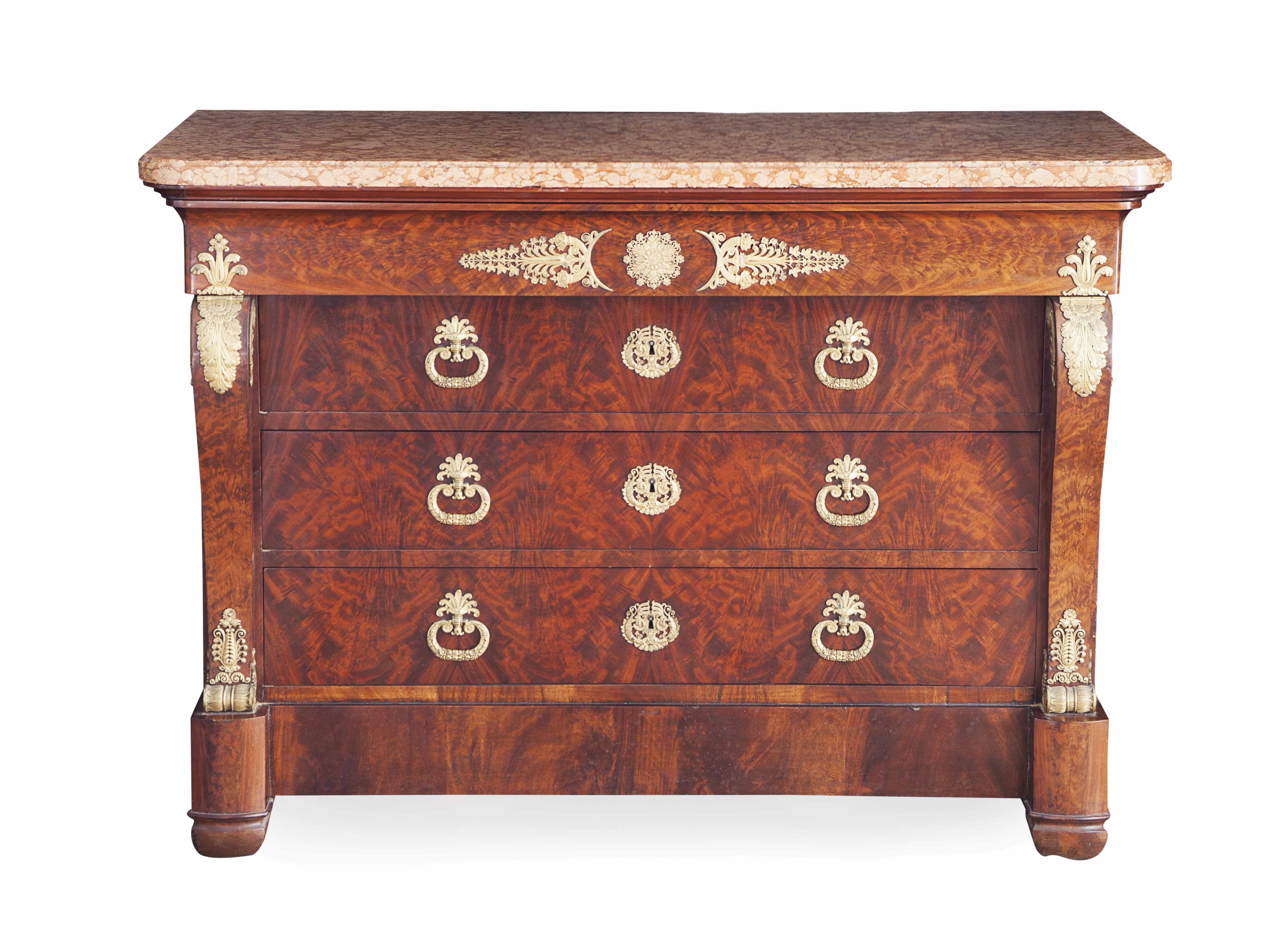 FINE EMPIRE MAHOGANY MARBLE TOPPED COMMODE