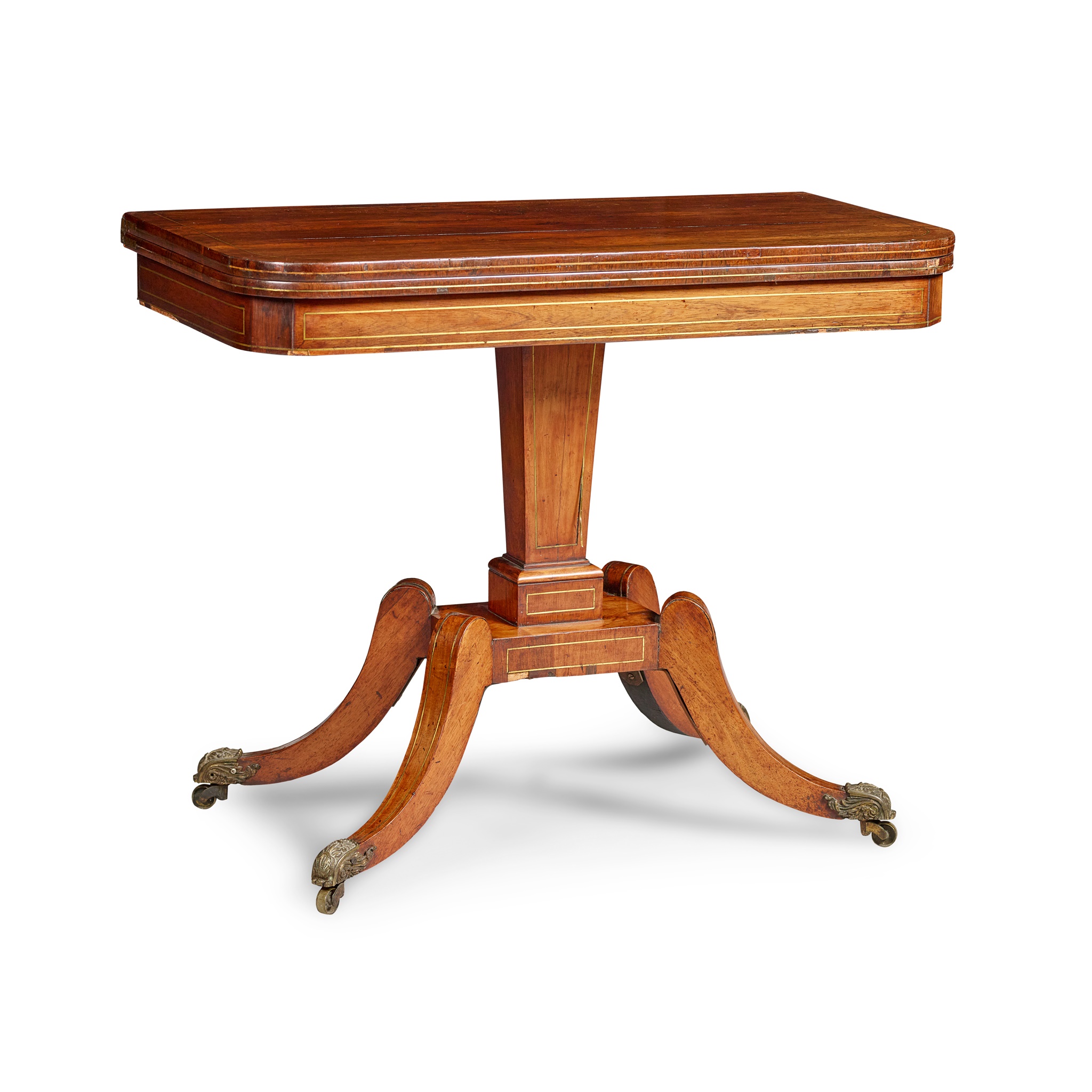 REGENCY ROSEWOOD AND BRASS INLAID CARD TABLE
