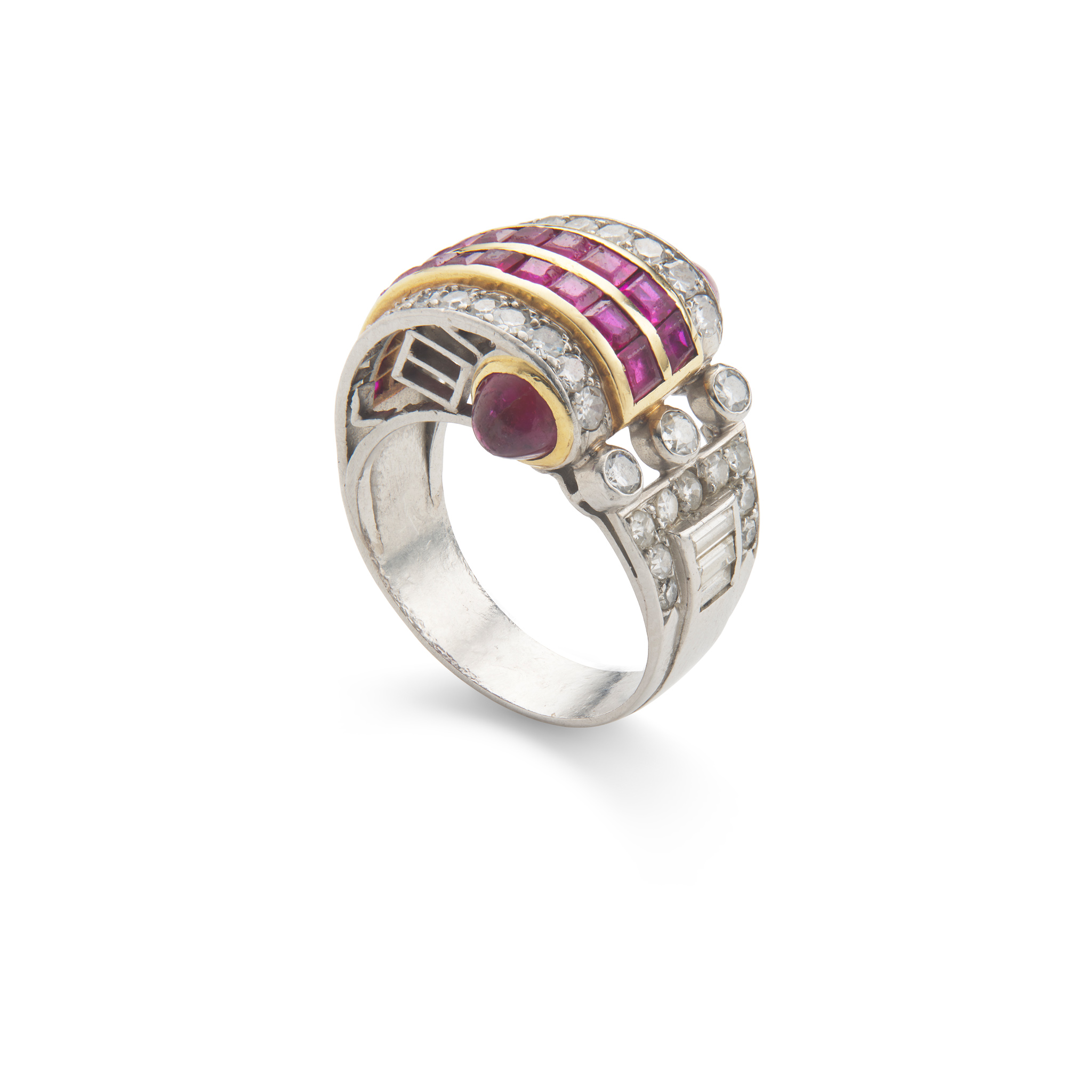 A ruby and diamond dress ring, circa 1950