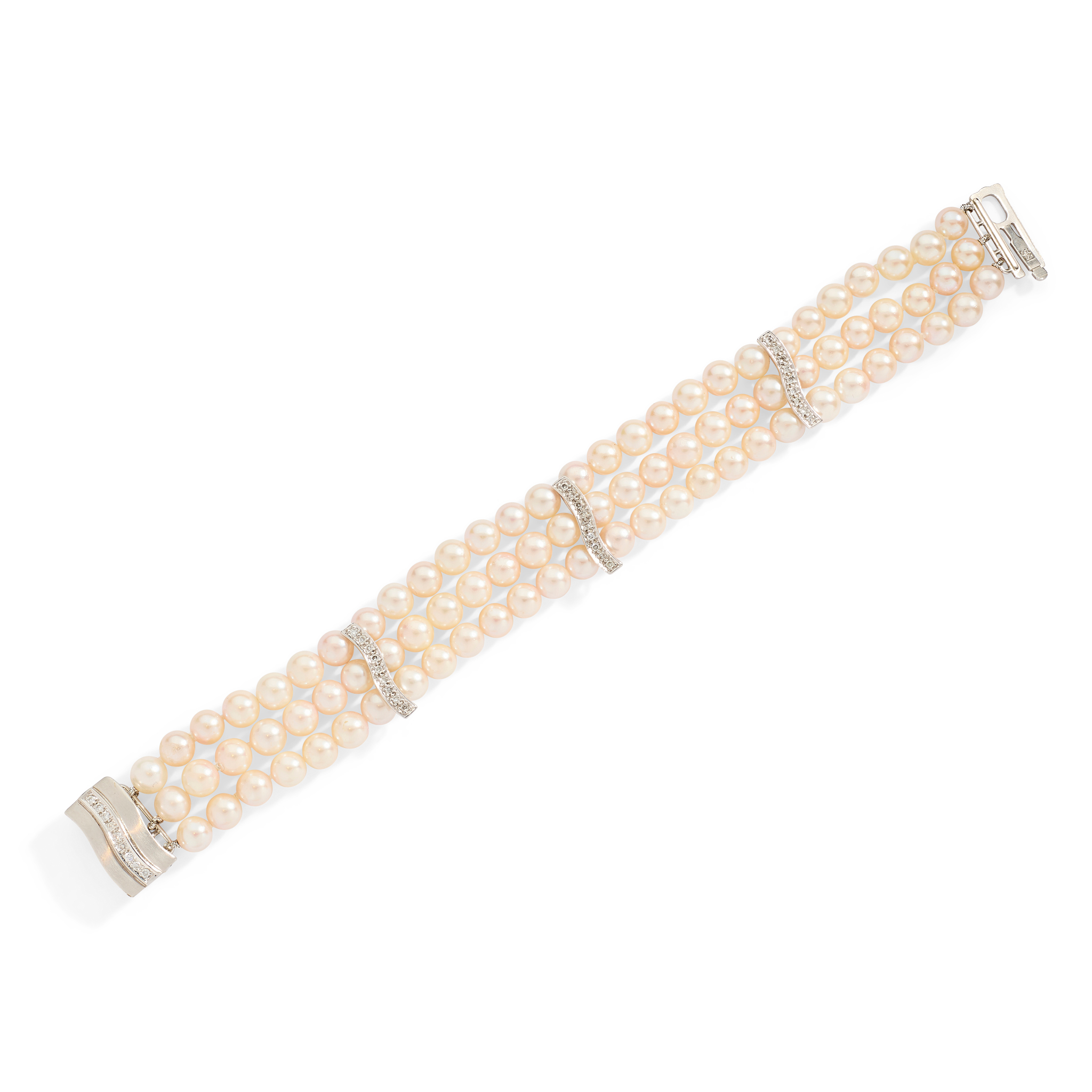 A cultured pearl and diamond bracelet