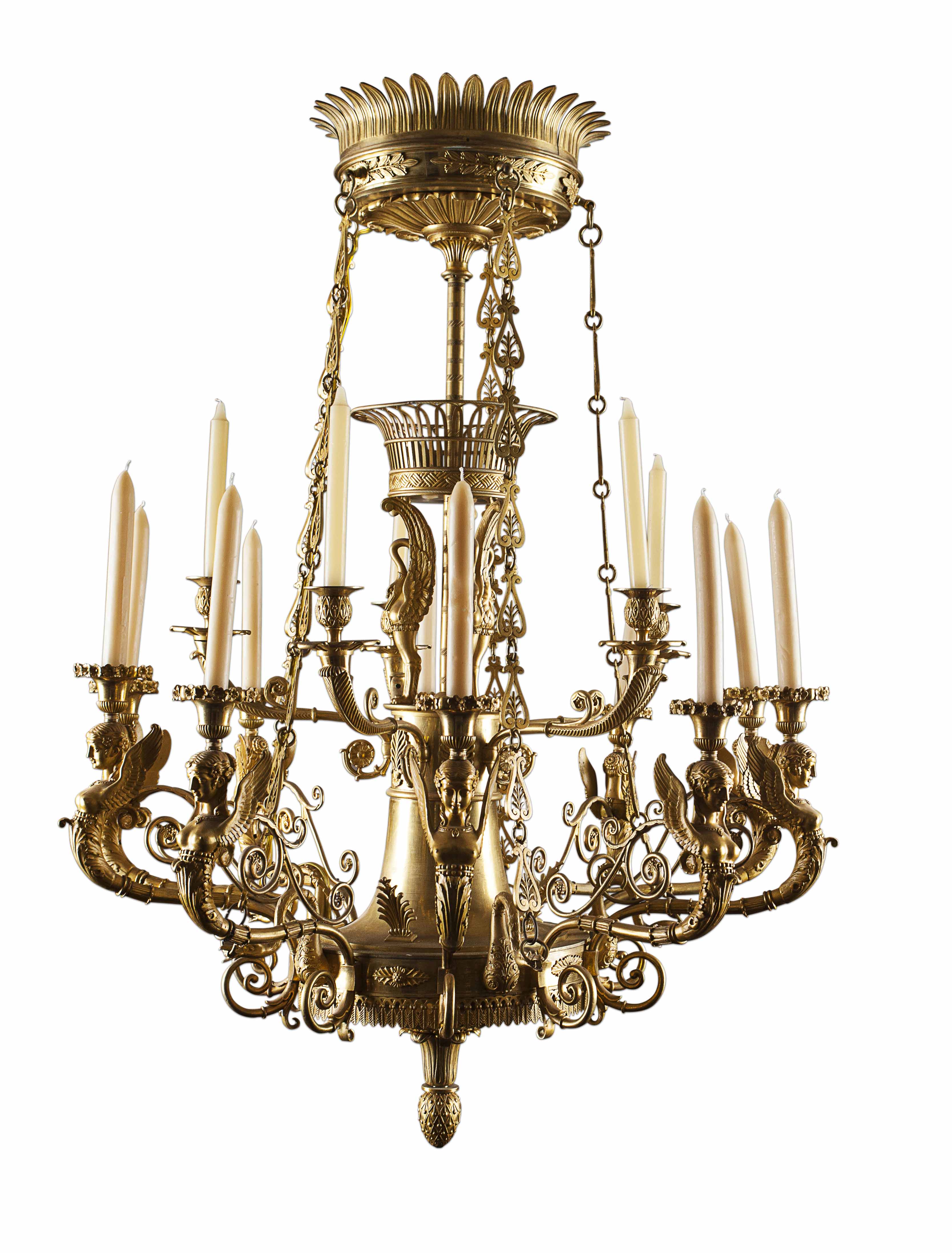 NEOCLASSICAL GILT METAL CHANDELIER, POSSIBLY SCANDINAVIAN OR RUSSIAN