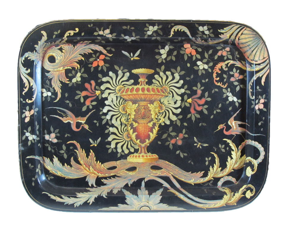 A large 19th century black japanned tray