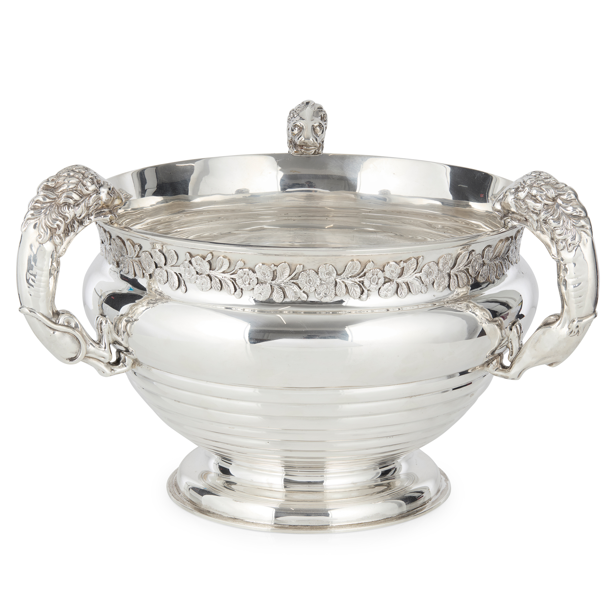 AN EDWARDIAN THREE-HANDLED PUNCH BOWL