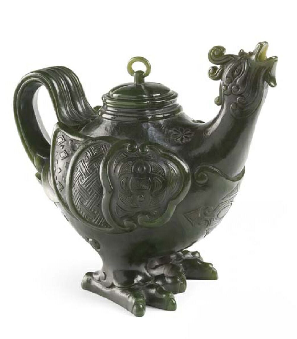 A spinach-green jade winepot and cover