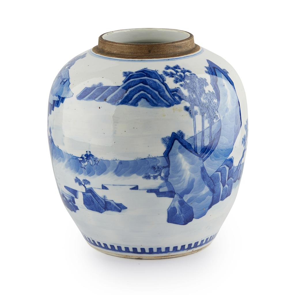 BLUE AND WHITE 'LANDSCAPE' OVOID JAR