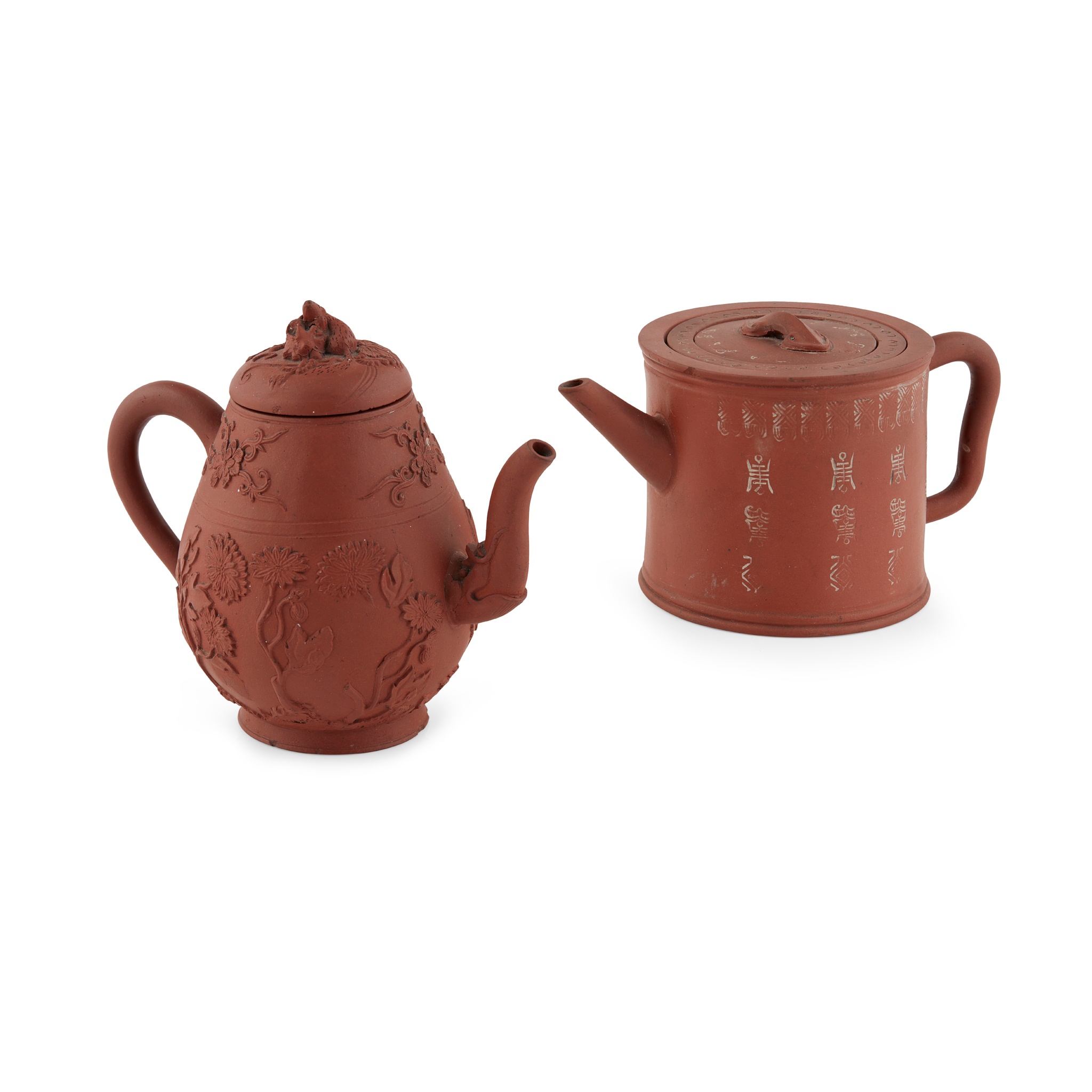 TWO YIXING STONEWARE TEAPOTS