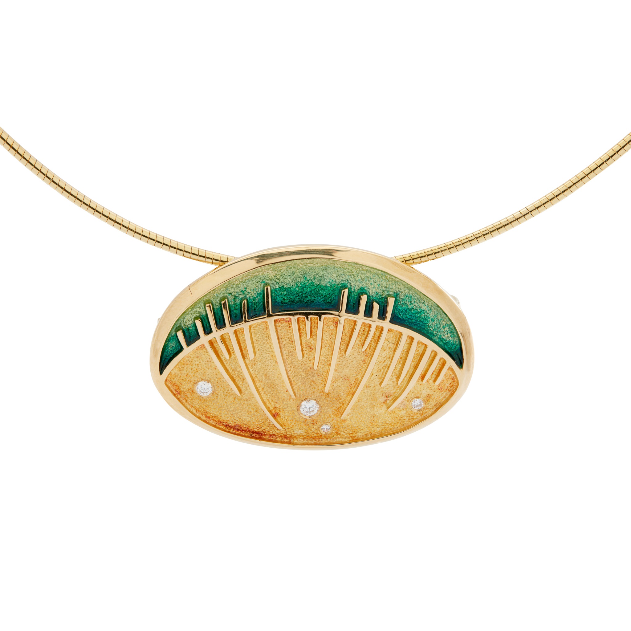 An enamel and diamond 'Skyran She' pendant, by Sheila Fleet