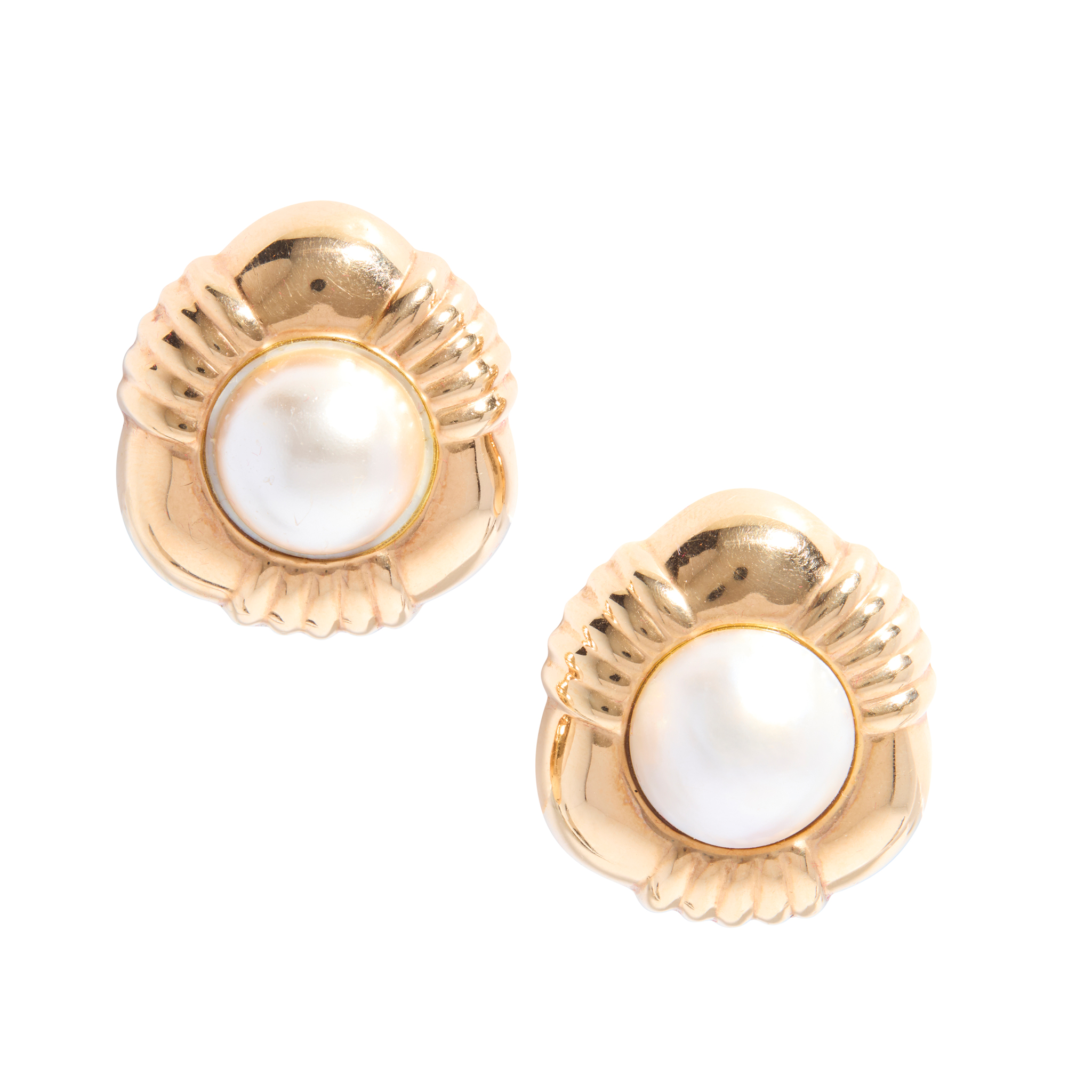 A pair of mabé pearl earrings