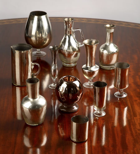 A collection of silvered glassware