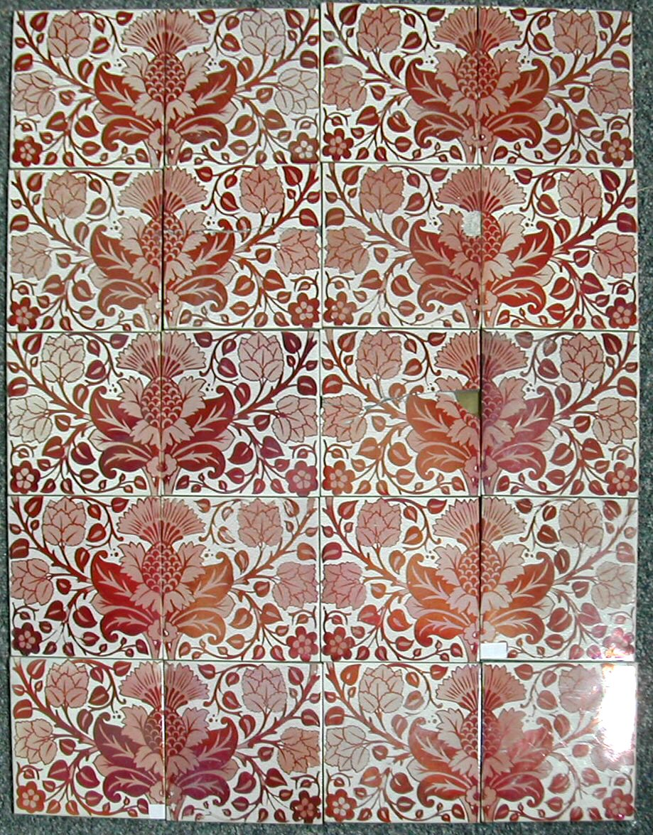 A set of eighteen ruby lustre tiles, possibly Maw & Co.,