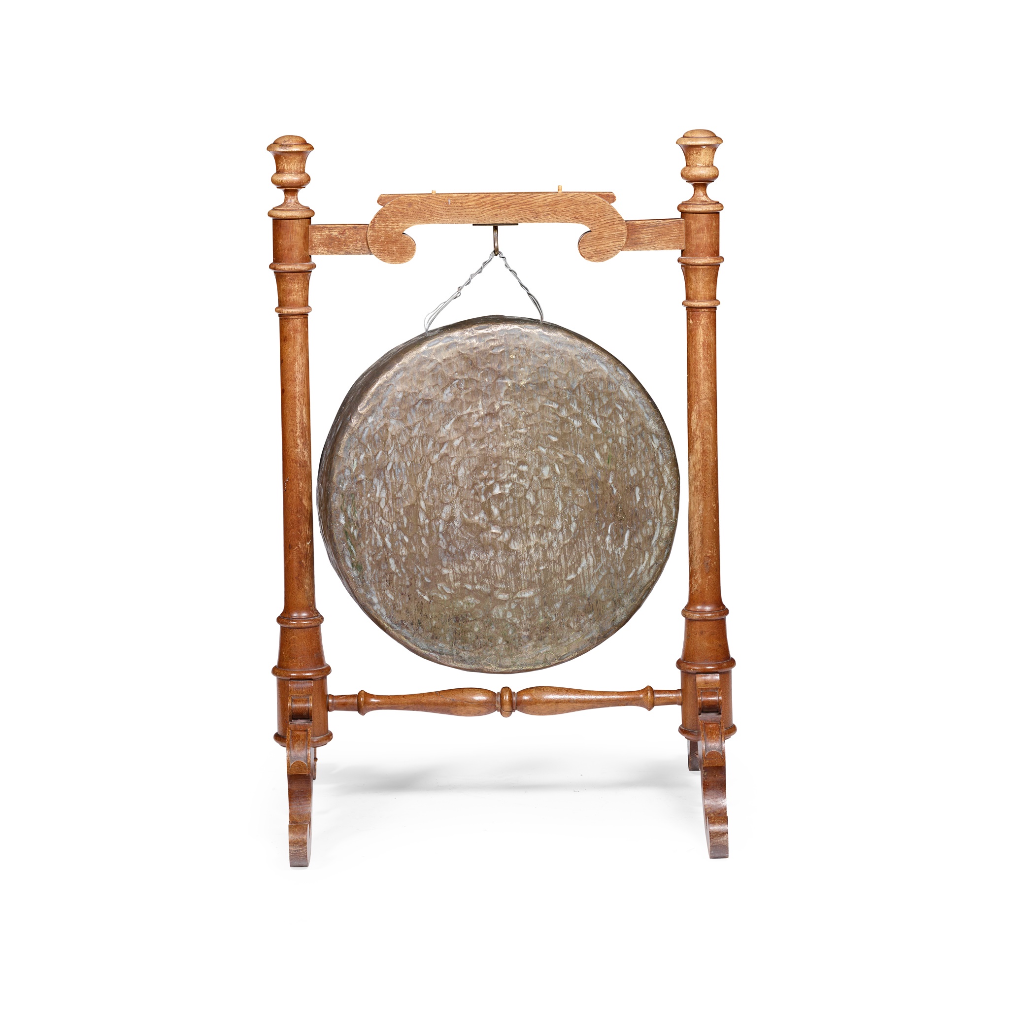 VICTORIAN OAK AND BRONZE DINNER GONG