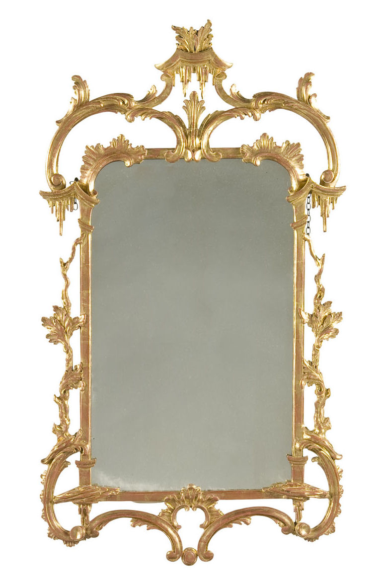 A pair of George III style carved giltwood and gesso wall mirrors In the Chippendale taste