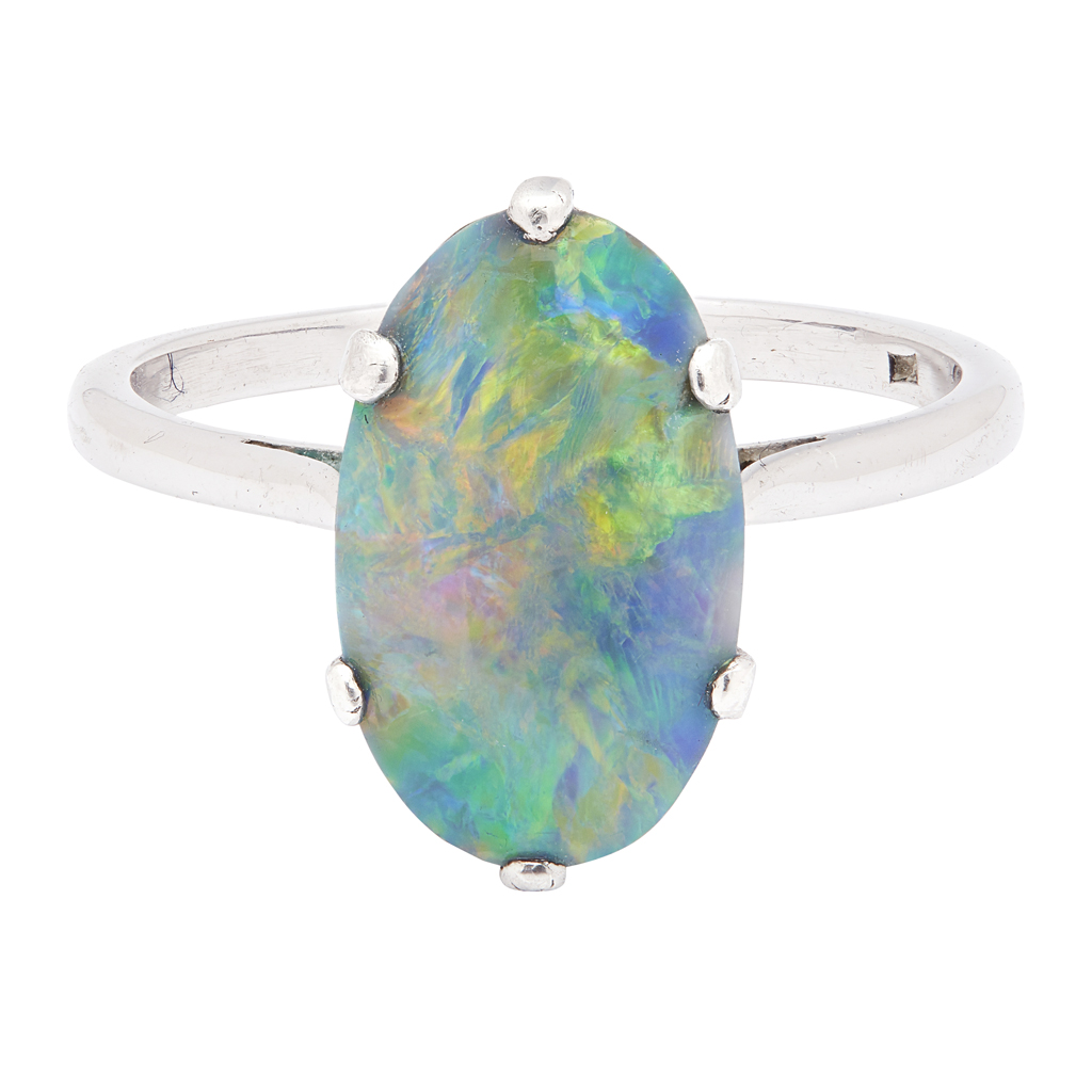 A black opal set ring