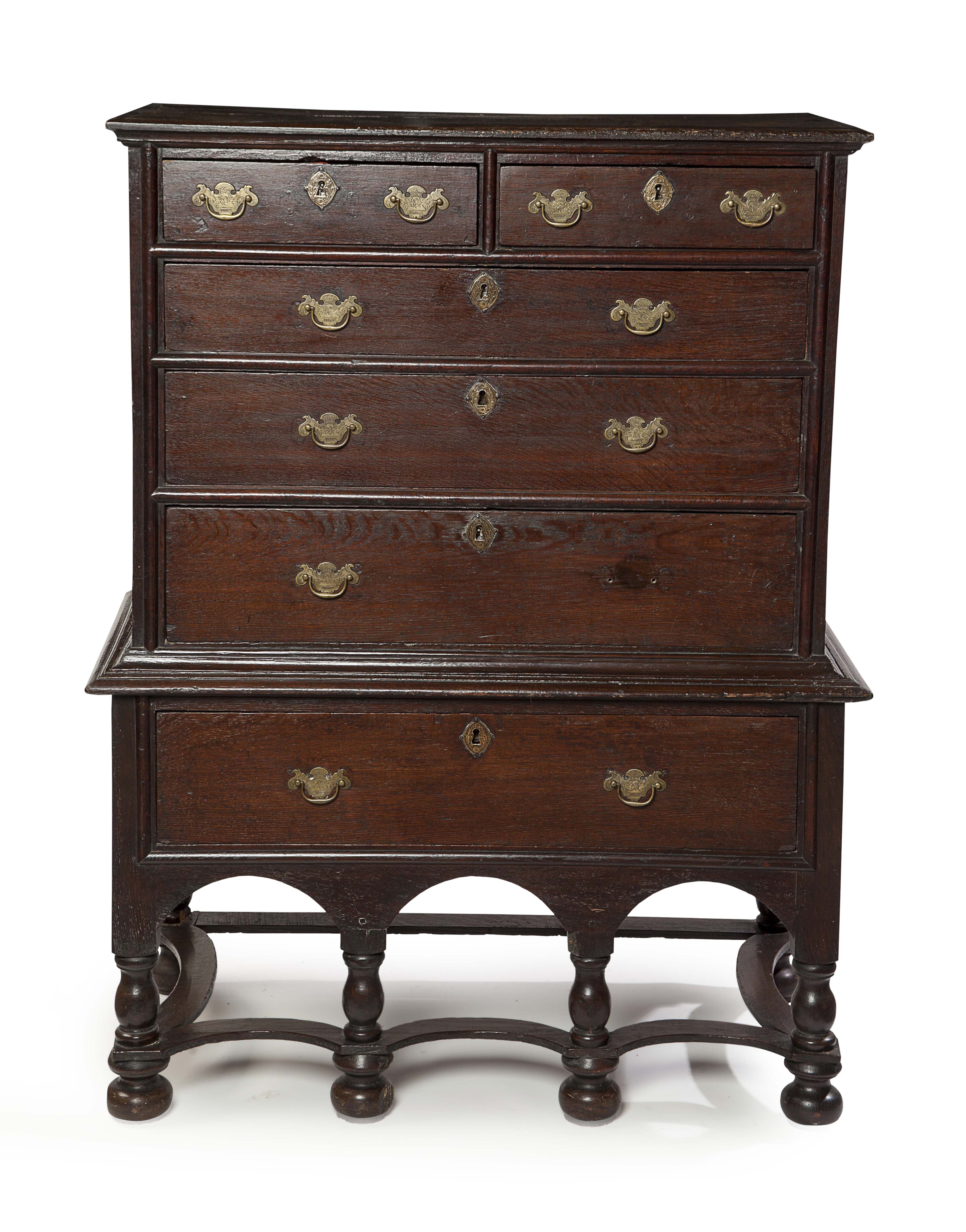 WILLIAM AND MARY OAK CHEST ON STAND
