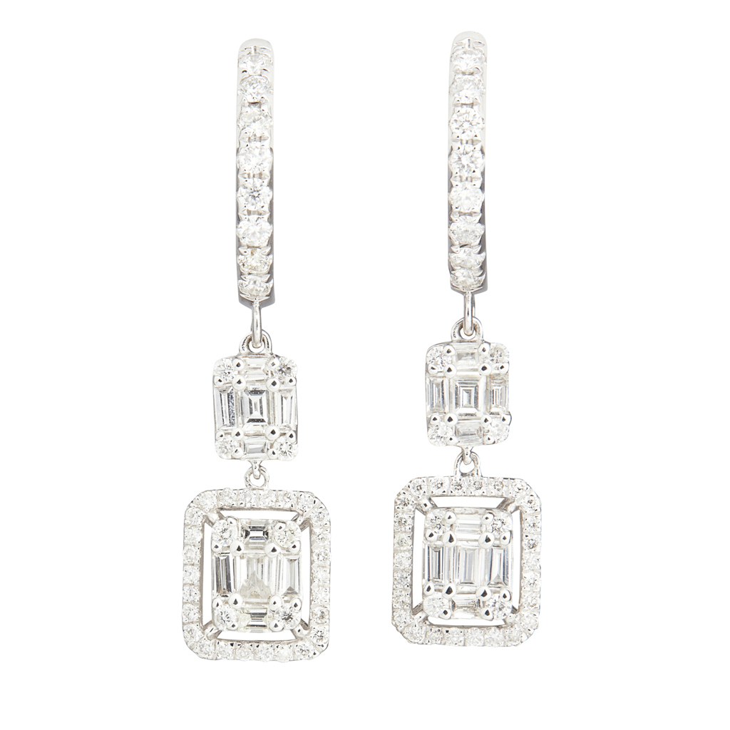 A pair of diamond set pendant earrings