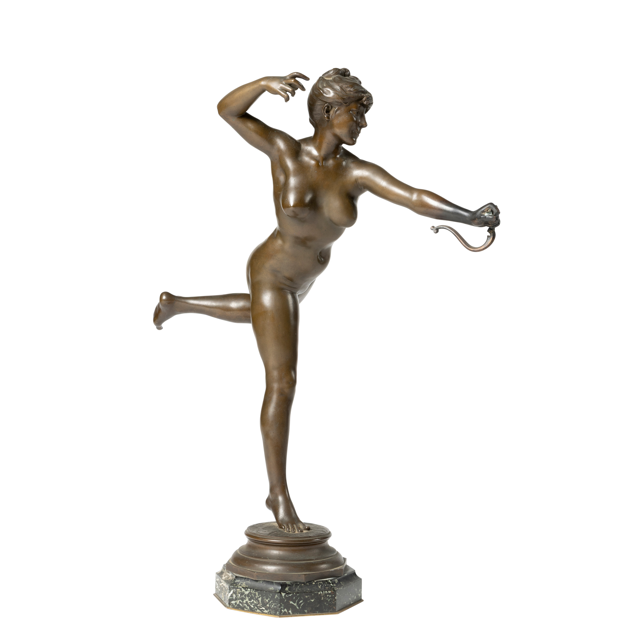 A BRONZE FIGURE OF A FEMALE NUDE, AFTER ALEXANDRE FALGUIERE (FRENCH 1831-1900)