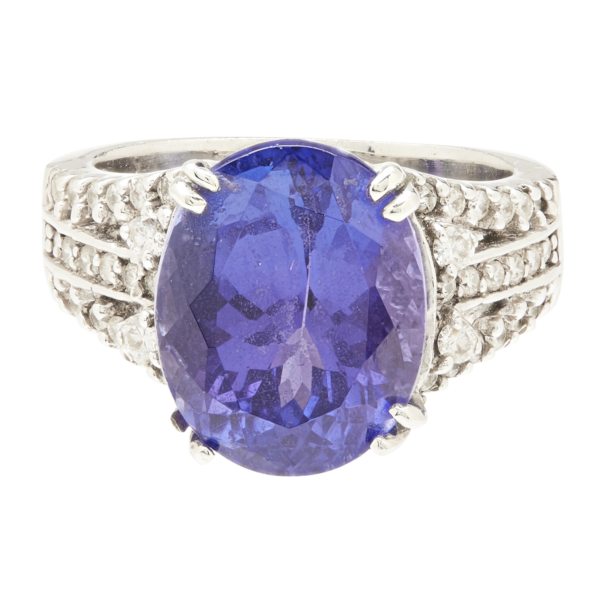 A 14ct white gold Tanzanite and diamond set cocktail ring