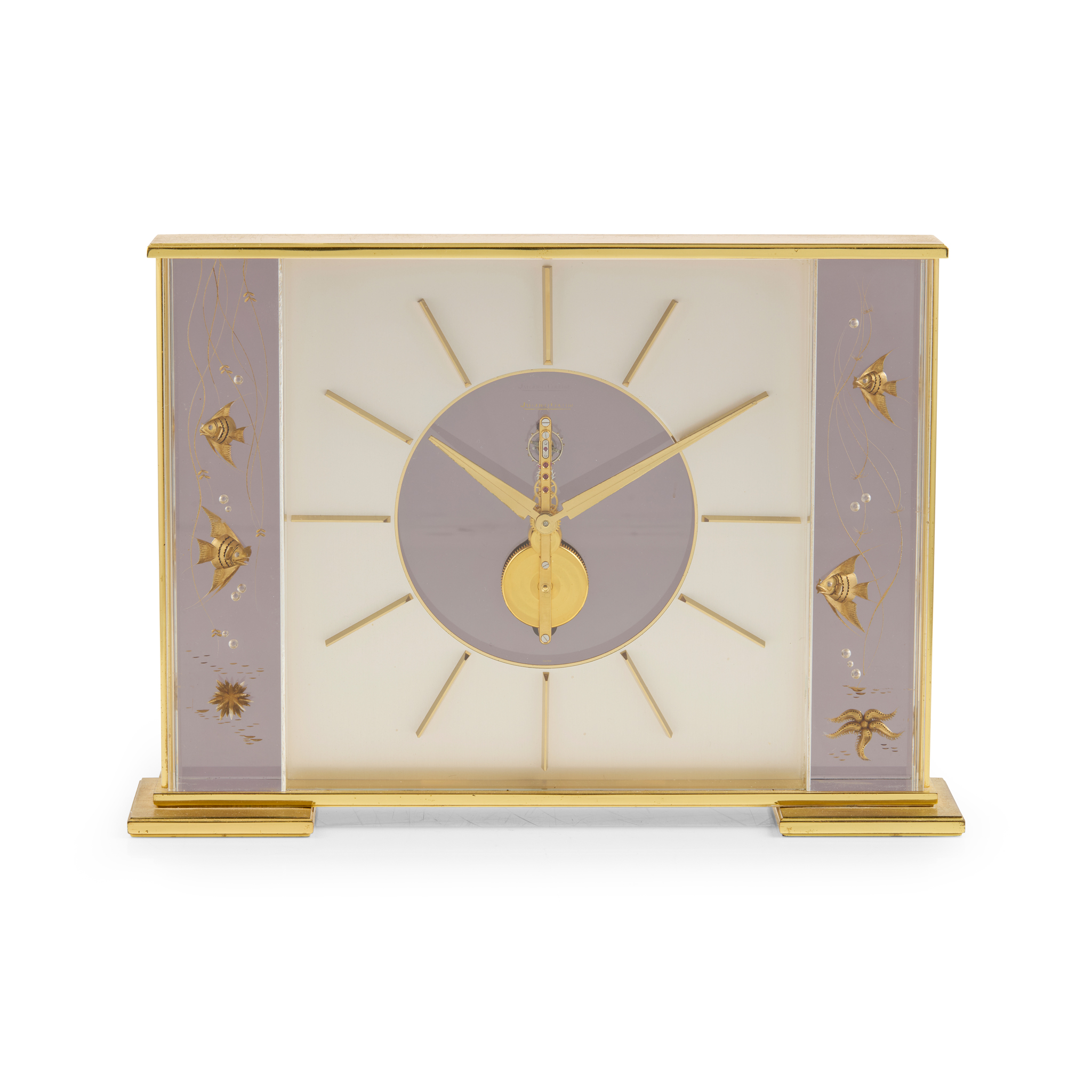 SWISS GILT METAL AND LUCITE 'MARINA' MANTEL CLOCK, JAEGER-LECOULTRE, GENEVA