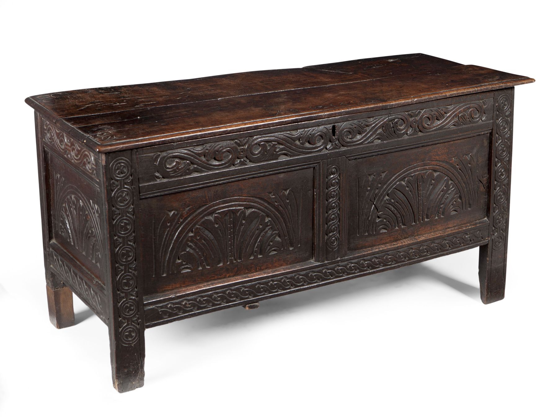CHARLES II CARVED OAK COFFER