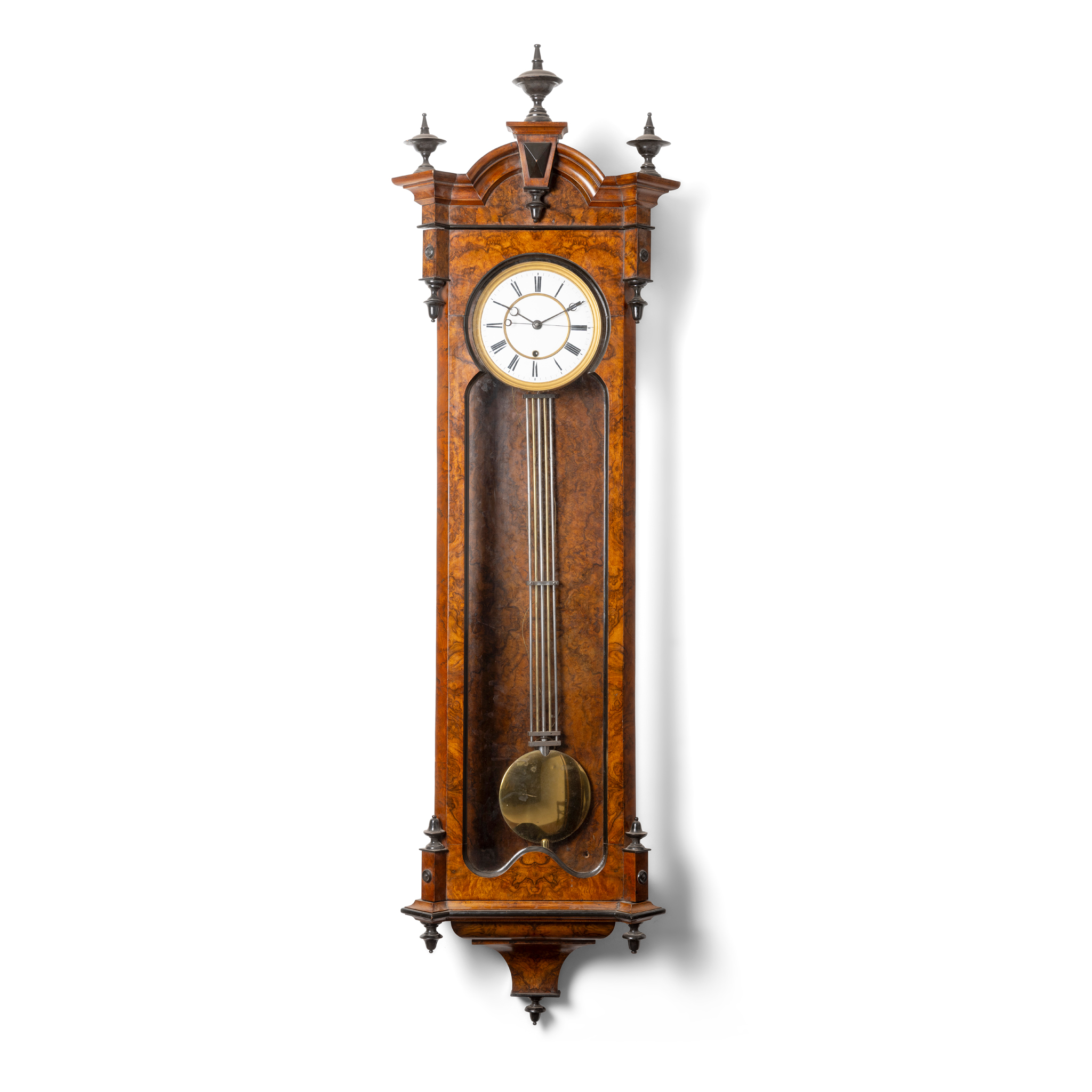 A WALNUT AND EBONISED VIENNA REGULATOR
