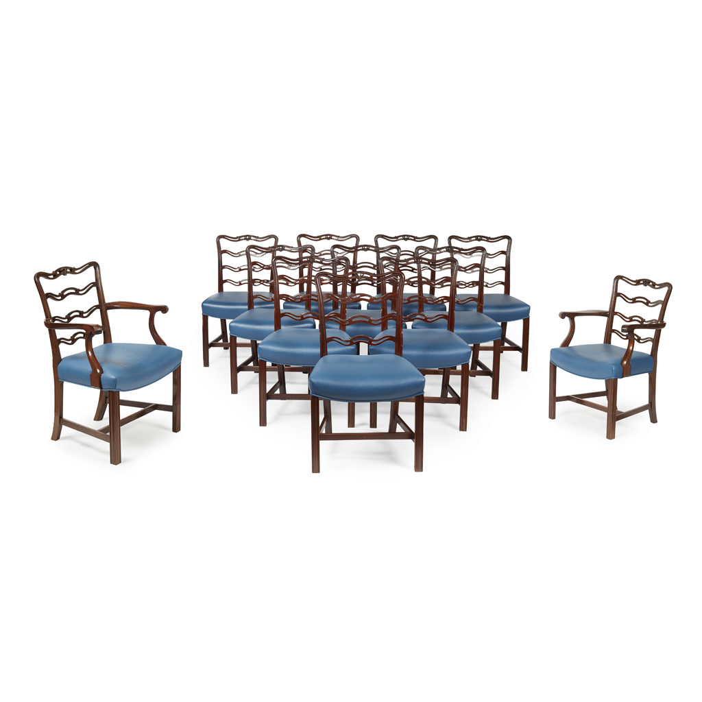 SET OF TWELVE GEORGE III STYLE DINING CHAIRS