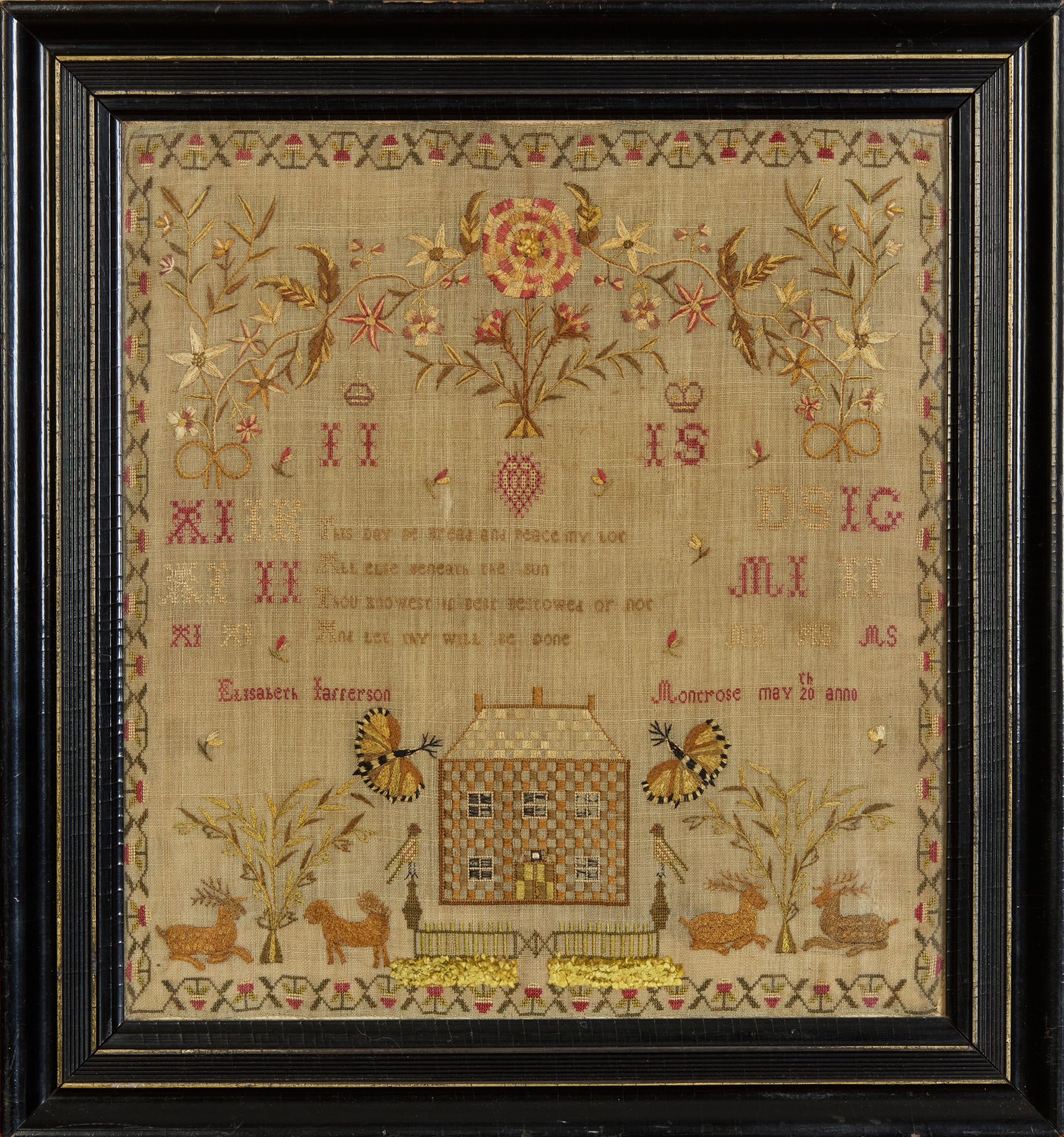 SCOTTISH NEEDLEWORK HOUSE SAMPLER, WORKED BY ELISABETH JAFFERSON, MONTROSE