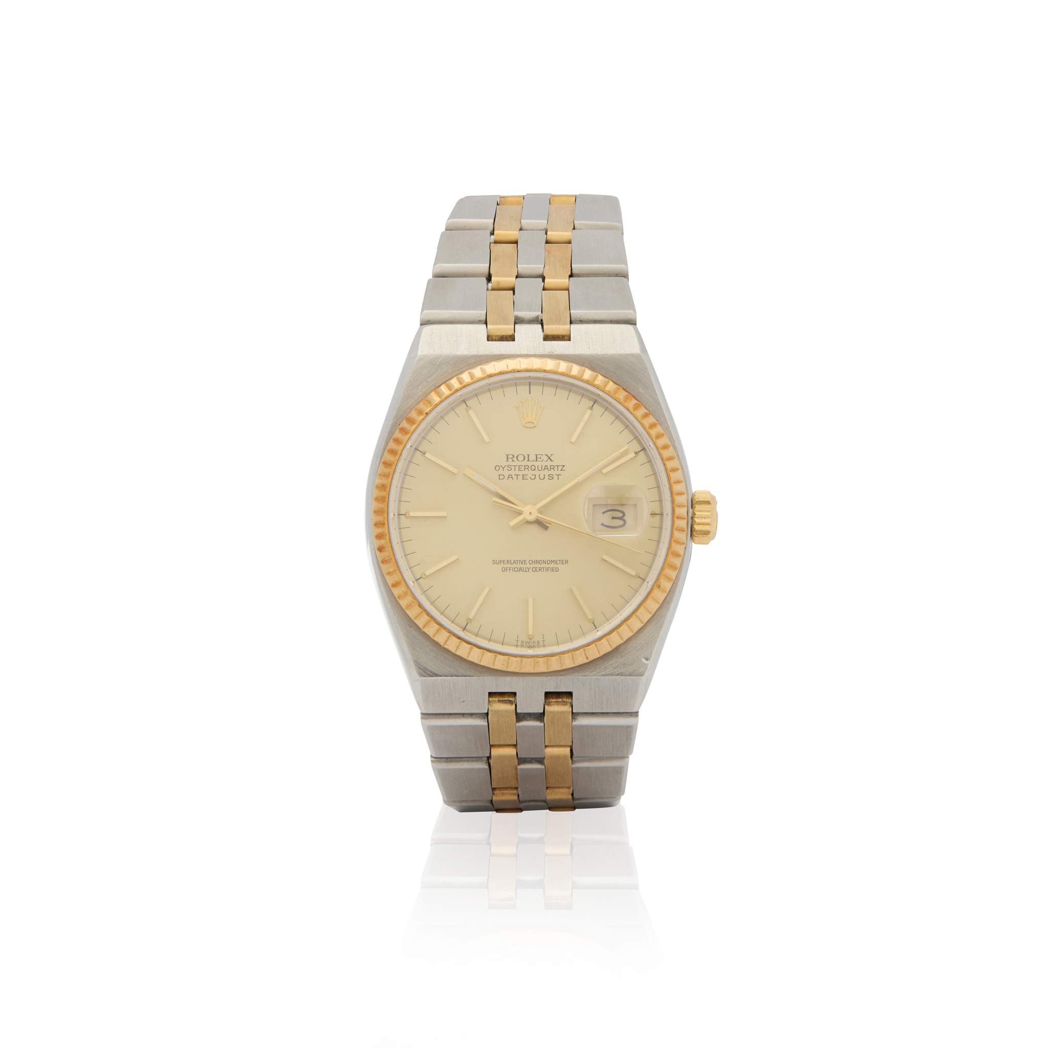 Rolex. A stainless steel and gold quartz bracelet watch