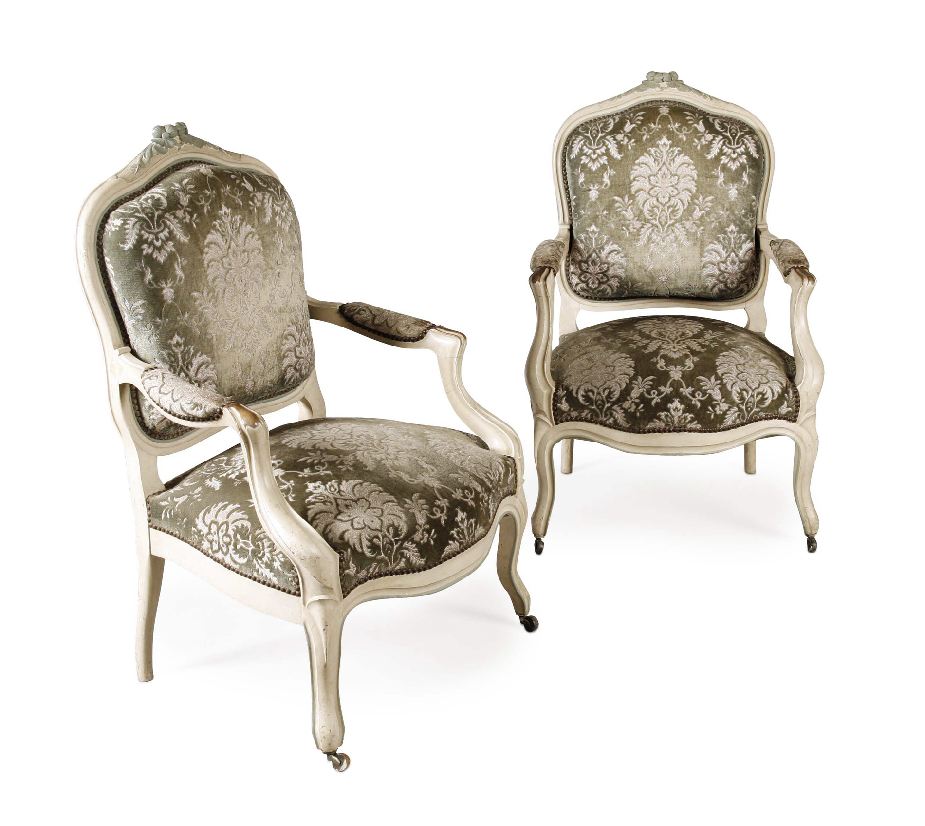 PAIR OF FRENCH LOUIS XV STYLE PAINTED ARMCHAIRS