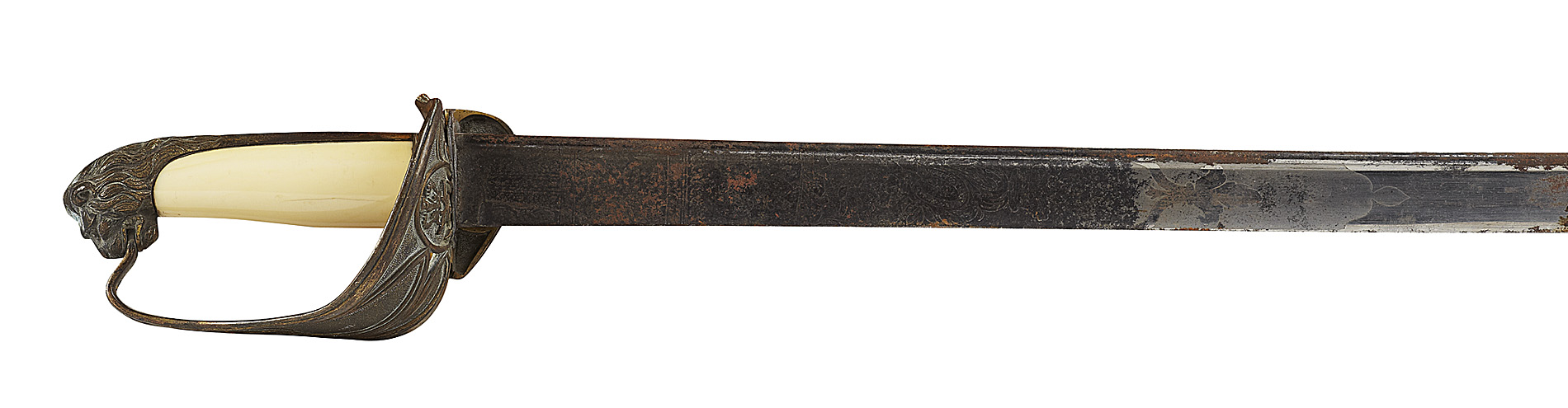 NAVAL OFFICER'S SWORD WITH LION HEAD POMMEL AND FOLDING SIDE GUARD