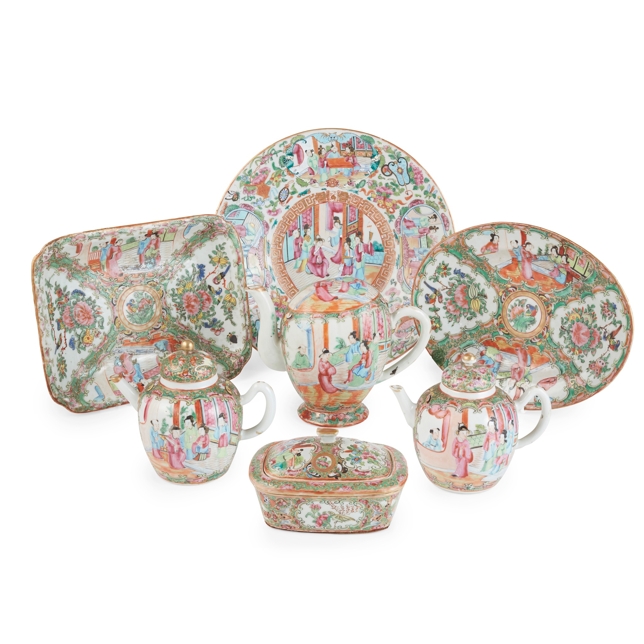 (A PRIVATE SCOTTISH COLLECTION) GROUP OF SEVEN CANTON FAMILLE ROSE WARES